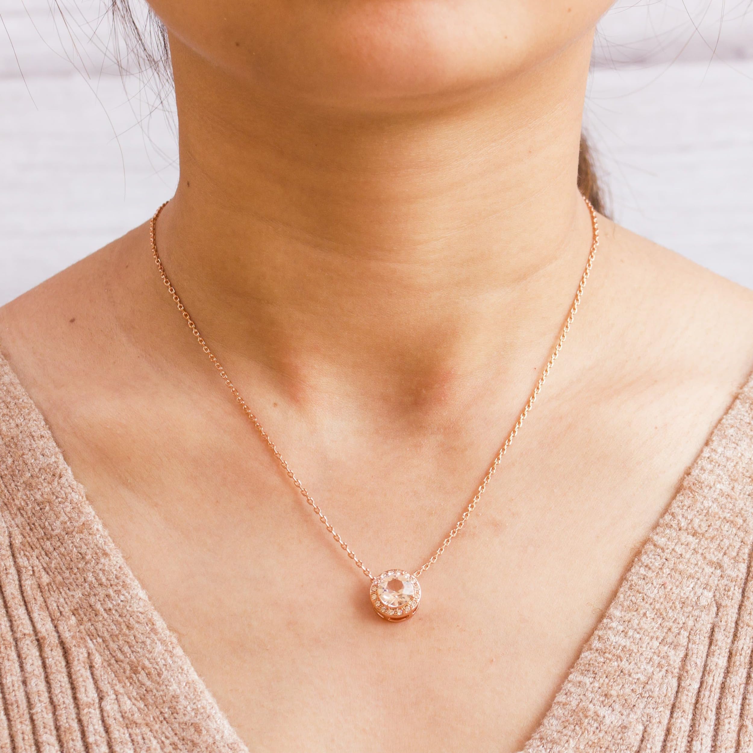 Philip Jones Rose Gold Plated Halo Necklace with Zircondia® Crystals - Elegant Jewelry Gift for Women, Perfect for Weddings, Anniversaries & Special Occasions