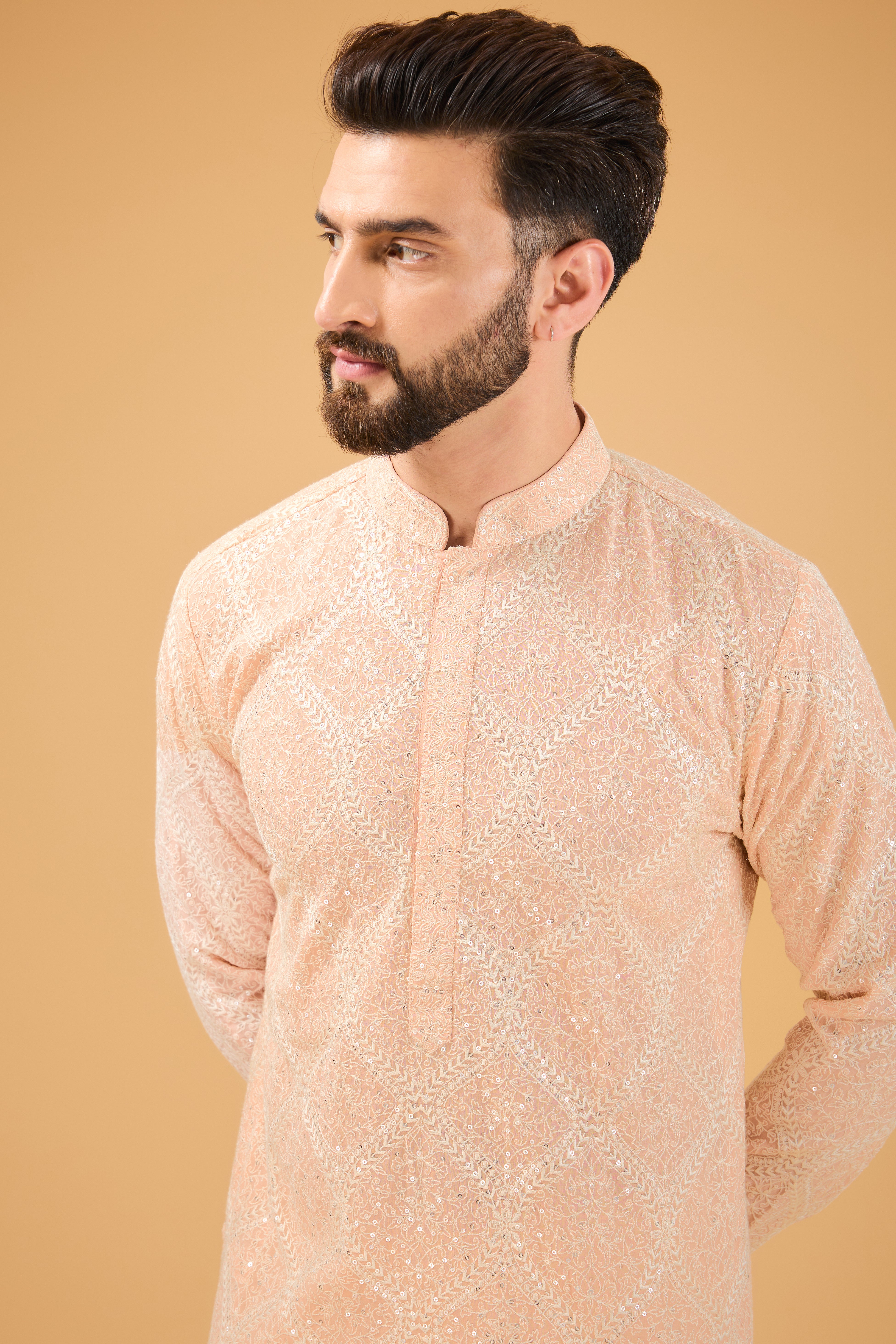 Elegant Pink Chikankari Kurta with Ivory Thread Embroidery - Perfect for Festivals, Weddings & Ethnic Occasions
