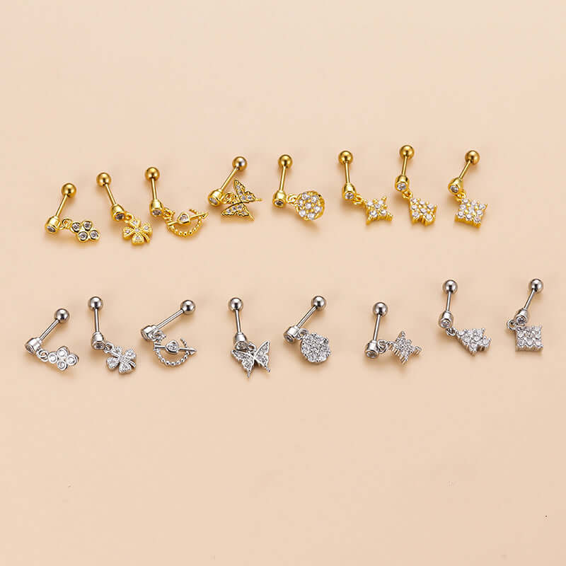 20G Cartilage Surgical Steel Dangle Stud Earrings - Four Leaf Clover Conch Earrings for Women | HSPJ839 | Perfect for Piercing, Daily Wear & Special Occasions