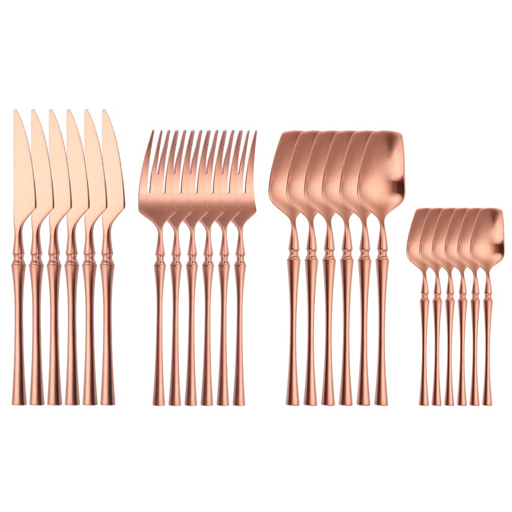 24-Piece Stainless Steel Flatware Set - Rose Gold Matte Silverware Cutlery with Forks, Spoons & Knives for Elegant Dining, Wedding Gifts & Luxury Kitchenware