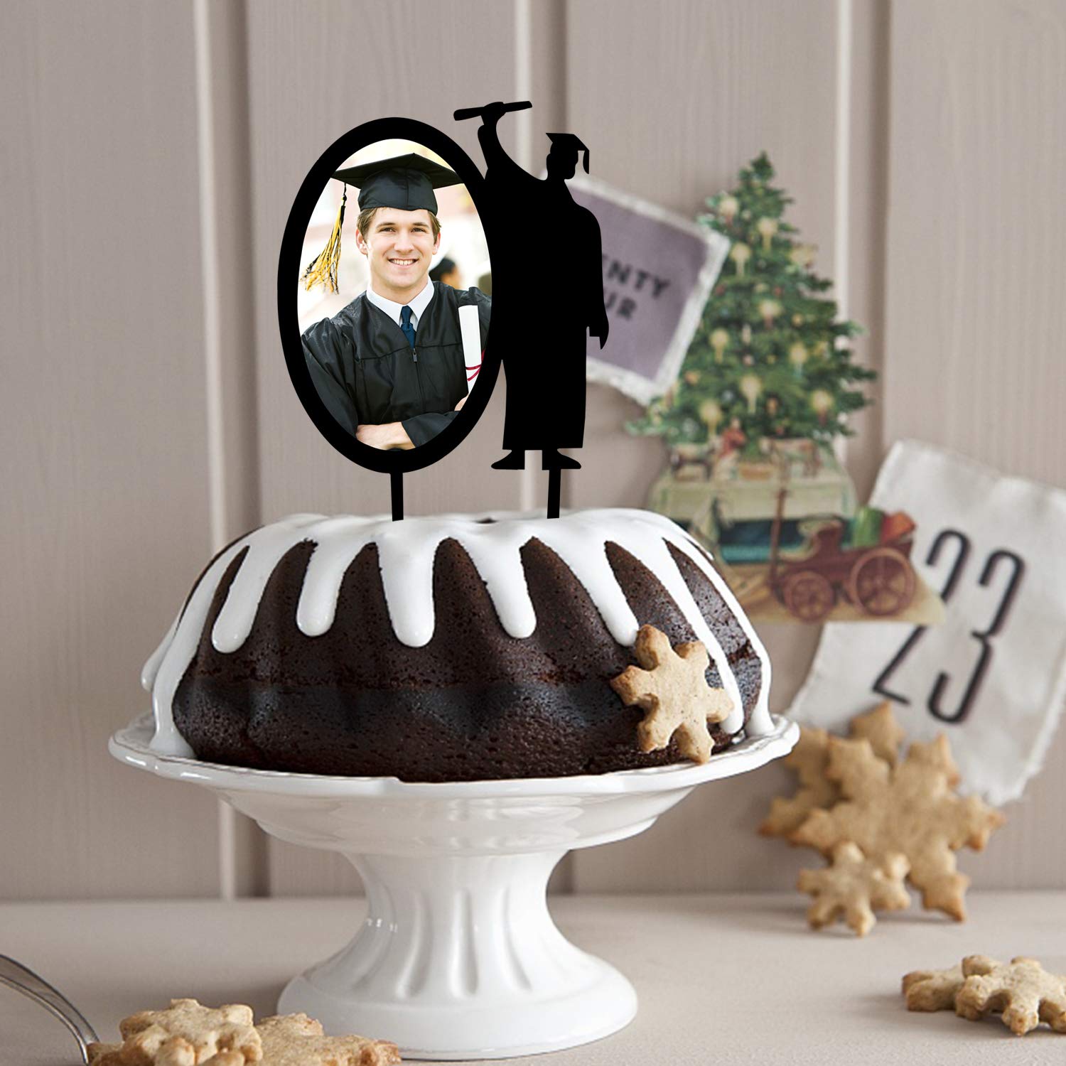 2024 Graduation Cake Topper - Black Acrylic Photo Frame for Graduation Party Decor - Class of 2024 College Grad Celebration - Perfect for Graduation Cakes, Dessert Tables & Commencement Party Decorations