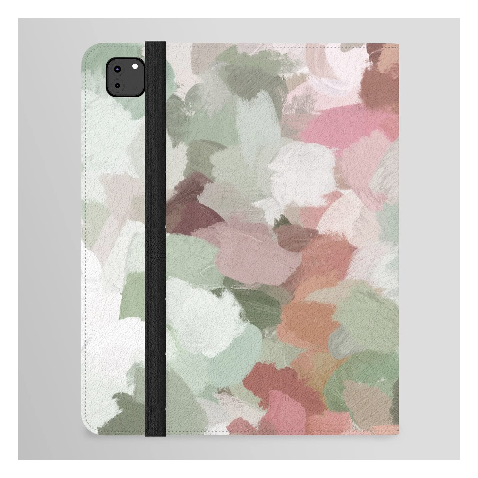 Rachel Elise Abstract Flower Wall Art Tablet Folio Case - Spring Flurry Sage Mint Green Fuchsia Blush Pink Design | Springtime Painting Inspired Protective Cover for iPad, Perfect for Home Office & Gift Giving