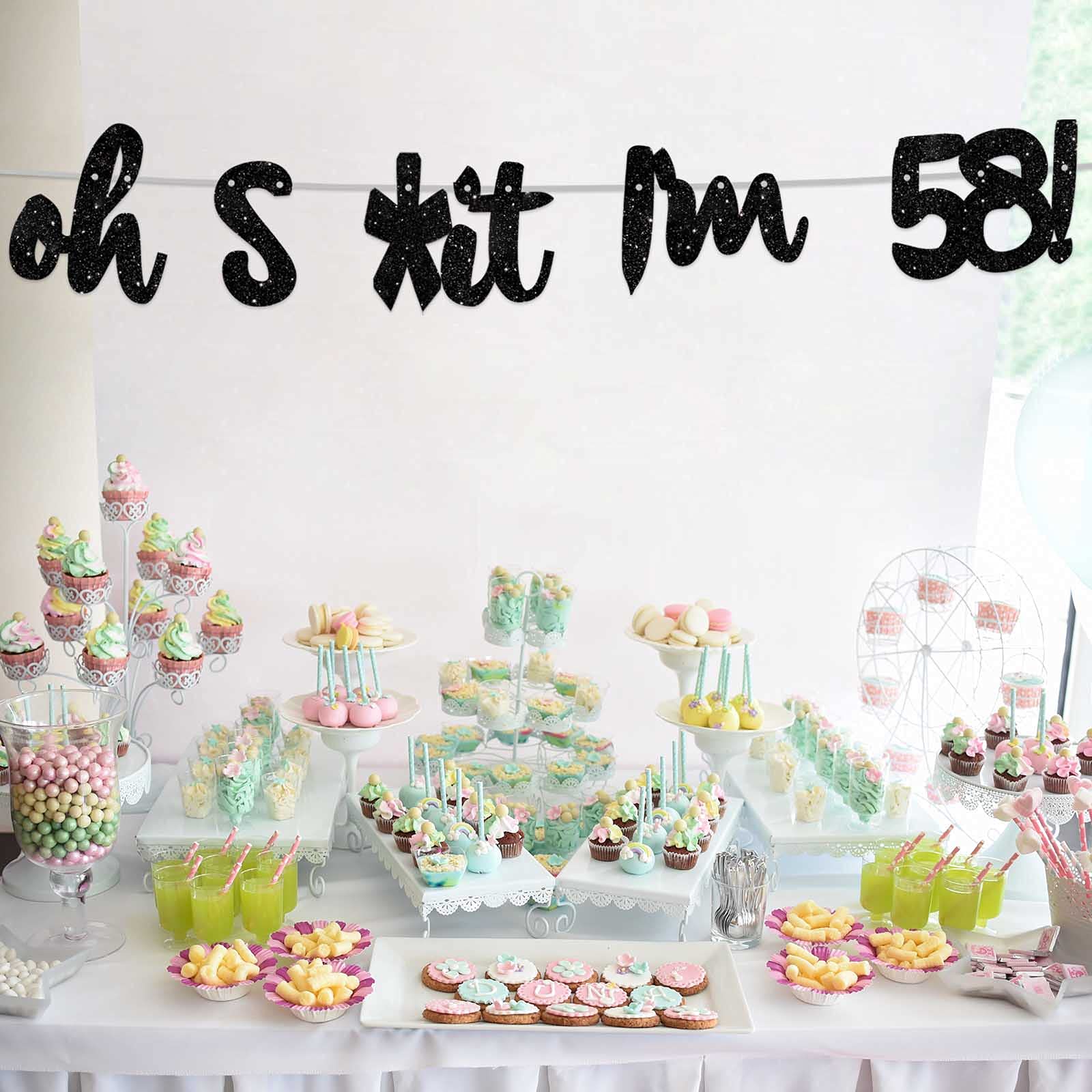 Happy 58th Birthday Banner - Glitter Black 'Oh I'm 58!' Backdrop Decor for Men & Women - Photo Studio Props, Party Flags & Supplies - Perfect for 58th Birthday Celebrations, Milestone Parties & Photo Booth Backgrounds
