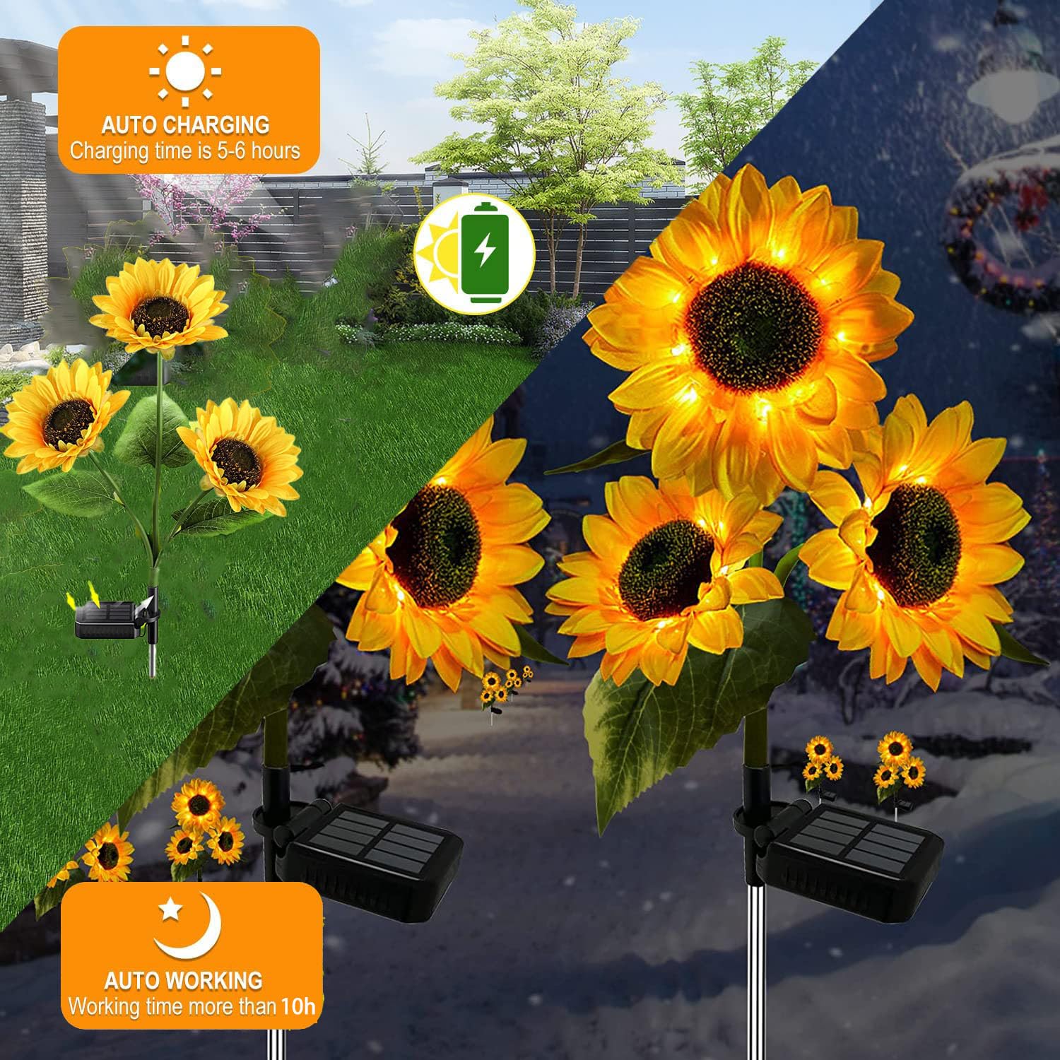 4 Pack Realistic Sunflower Solar Lights Outdoor - Waterproof Solar Garden Decor with Auto On/Off - Perfect for Garden, Patio, Backyard & Pathway Lighting at Night