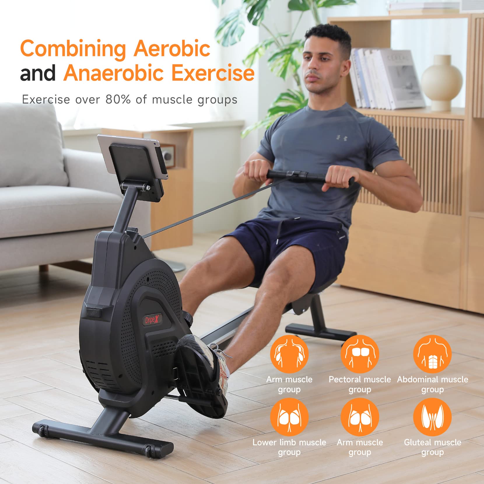 Dripex Magnetic Rowing Machine for Home Use - 16 Adjustable Resistance Levels, LCD Monitor, Aluminum Slide Rail - Perfect for Home Gym & Cardio Workout - Ideal for Small Spaces, Full-Body Exercise & Fitness Training