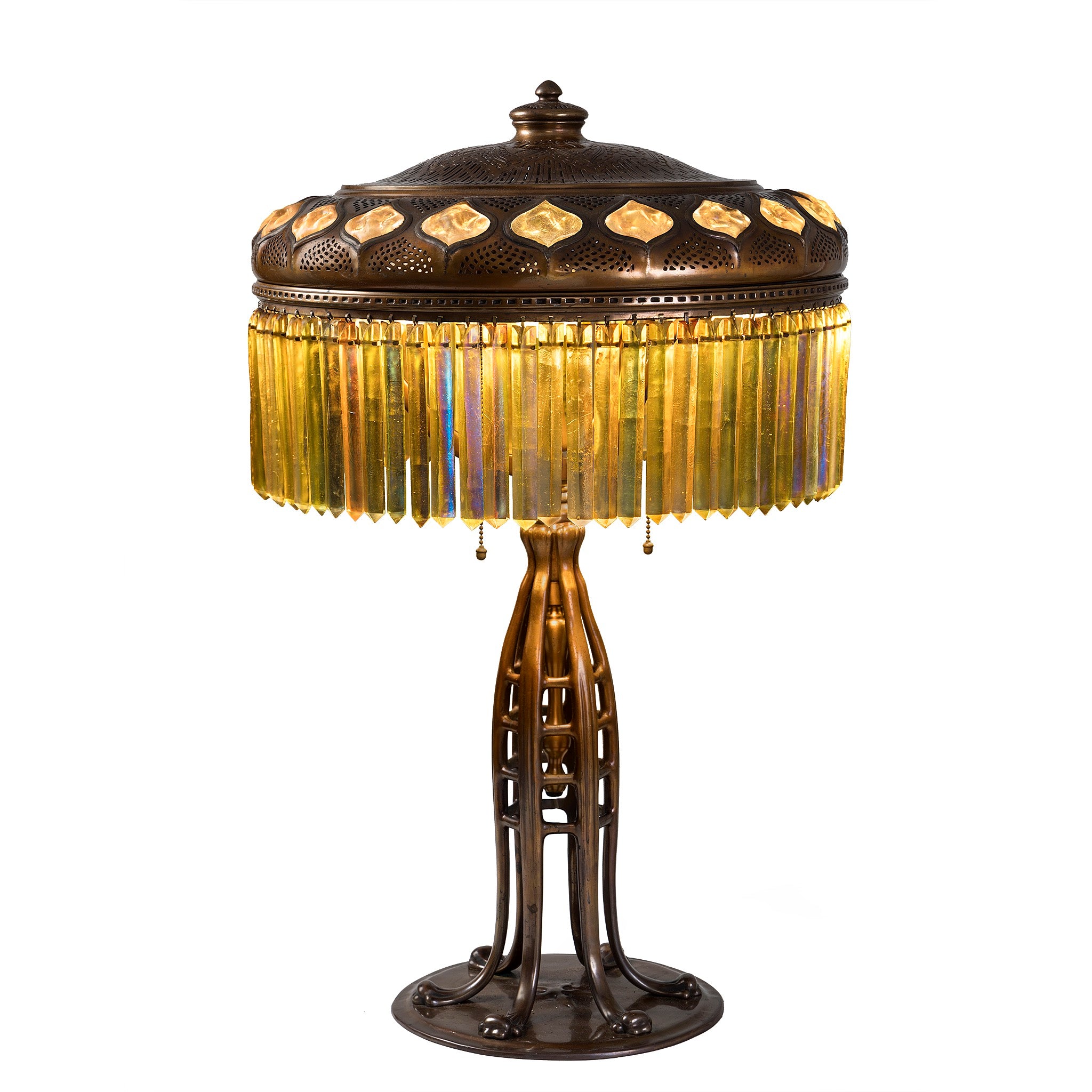Tiffany Studios New York Jeweled Prism Table Lamp - Antique Stained Glass Lamp for Home Decor, Living Room, Bedroom & Office Lighting