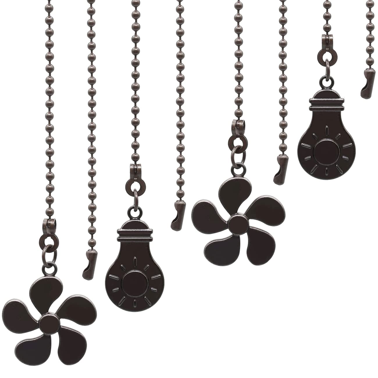 12 Inch Ceiling Fan Pull Chain Kit with Bulb & Fan Pattern - 4PCS Extension Chain with Ball Connector (ORB) - Perfect for Bedroom, Living Room & Office Fan Replacement