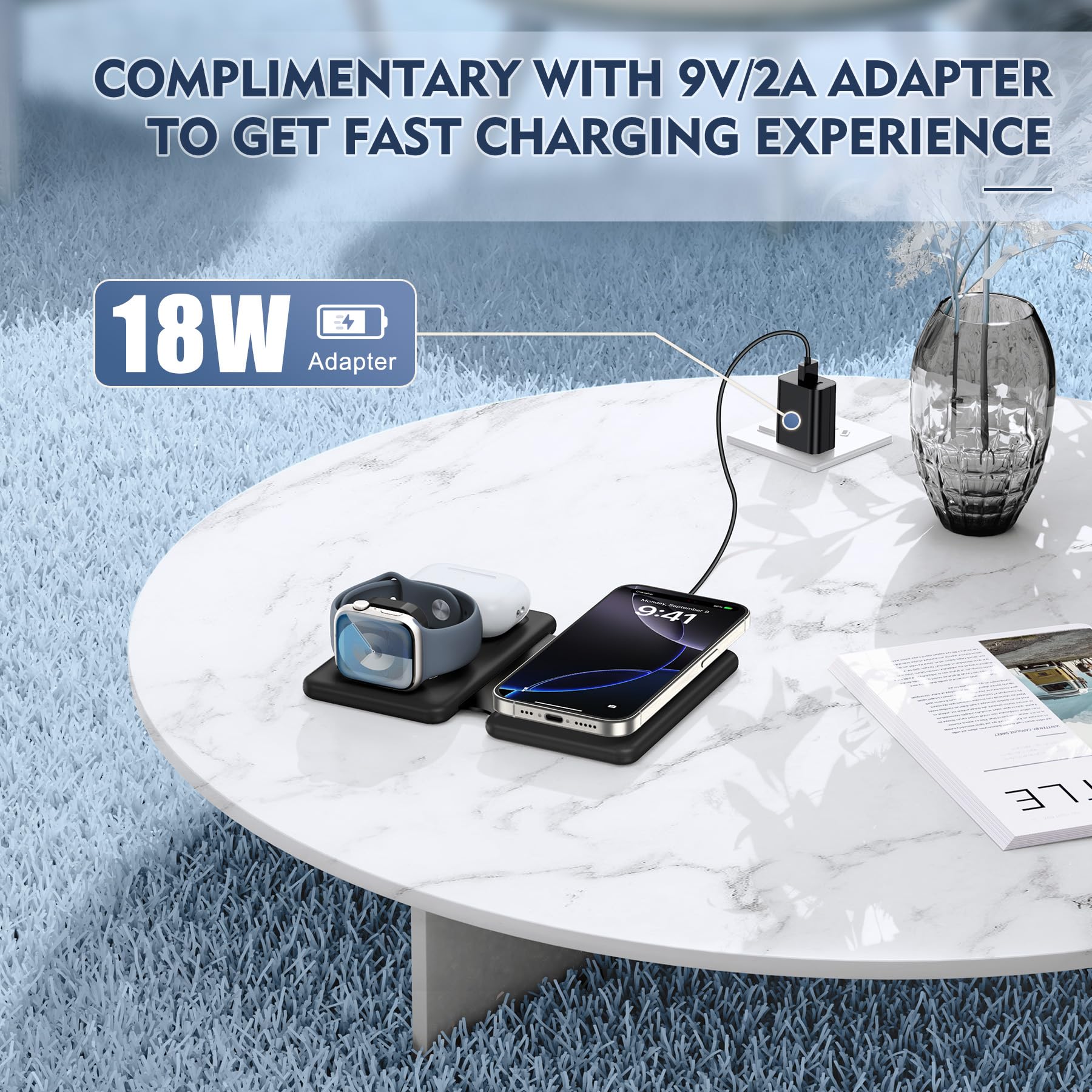 3-in-1 Magnetic Wireless Charging Station for iPhone 16/15/14/13/12 Pro Max Plus, Apple Watch Series & AirPods - Foldable Fast Charger Pad for Multiple Apple Devices - Perfect for Home, Office & Travel Use
