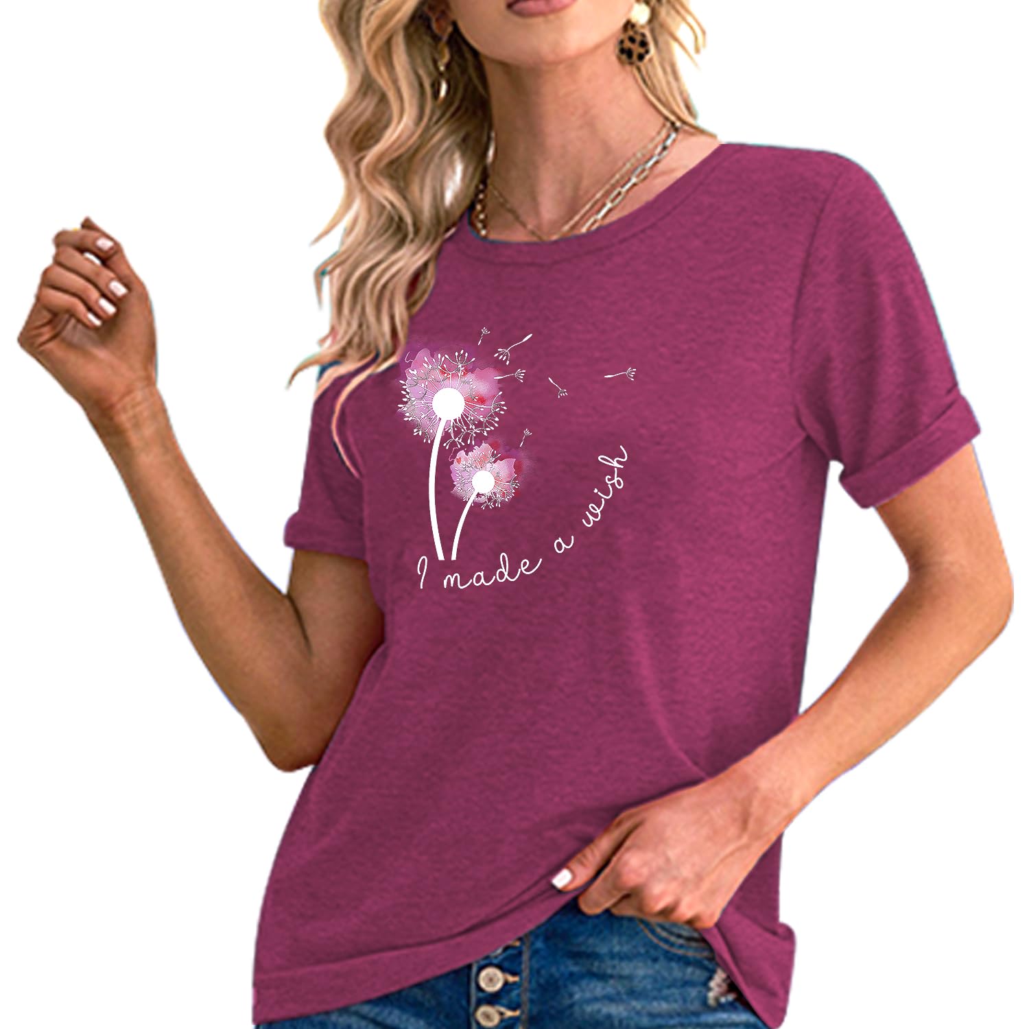 Women's Dandelion Wildflower Graphic T-Shirt - Floral Print Casual Tee for Spring & Summer Outfits | Perfect for Hiking, Picnics, and Everyday Wear