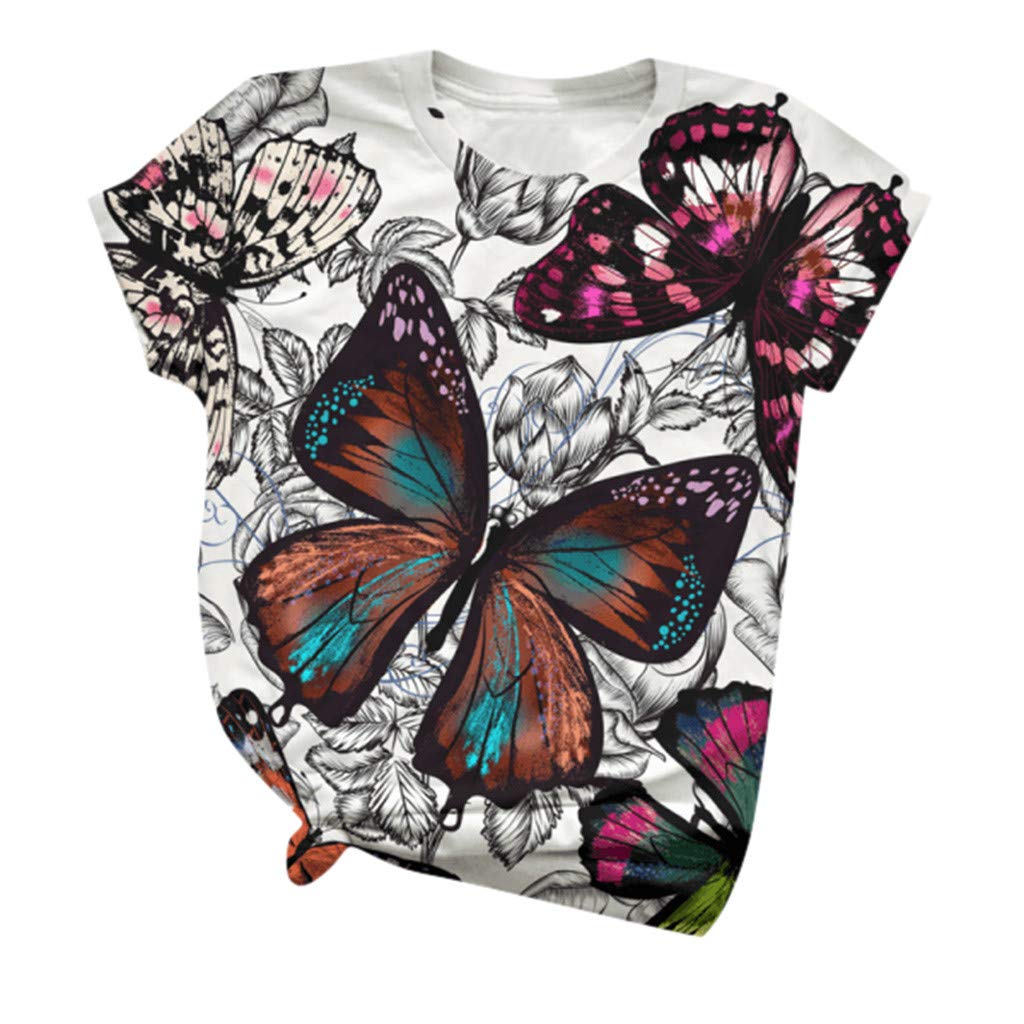 Women's Butterfly Print Crew Neck Oversized T-Shirt - Soft Casual Workout Top for Women - Perfect for Gym, Yoga, Running & Everyday Wear