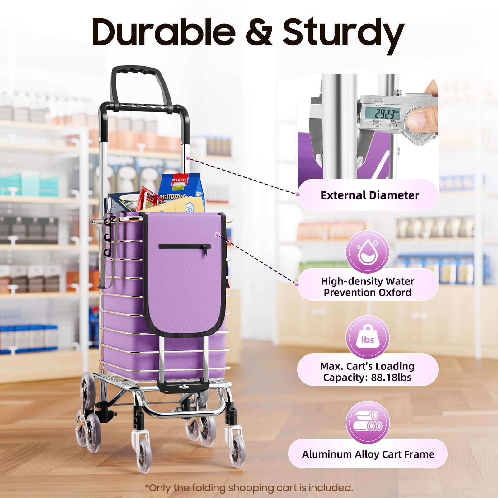 35L Foldable Rolling Cart with Wheels - Heavy Duty Grocery Shopping Cart, Stair Climbing Trolley for Supermarket, Warehouse & Home Delivery (Ideal for Groceries, Laundry, Garden Supplies & Office Transport)