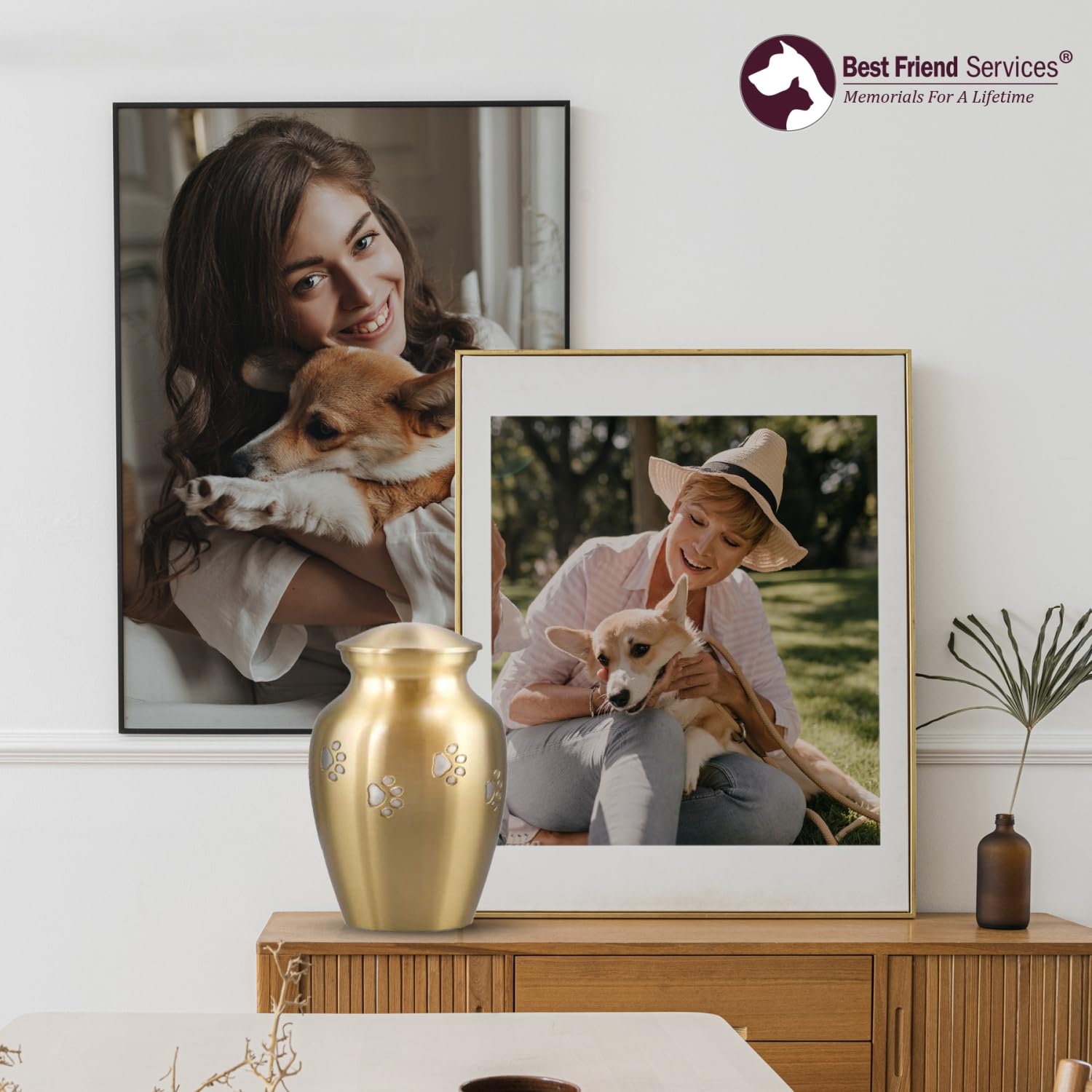 Hand Carved Brass Pet Urn for Dogs & Cats Ashes - Ottillie Paws Legacy Memorial Keepsake Urn (Horizontal Paws, Medium) - Perfect for Home Display & Memorial Services