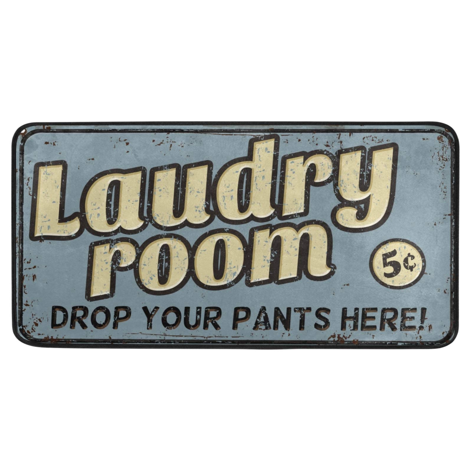 Non-Slip Vintage Laundry Room Rug - 39x20 Inch Funny Kitchen Floor Mat, Polyester Indoor/Outdoor Aqua Area Rug for Bathroom, Living Room & Home Decor (Perfect for Entryway, Laundry Area & Kitchen Safety)