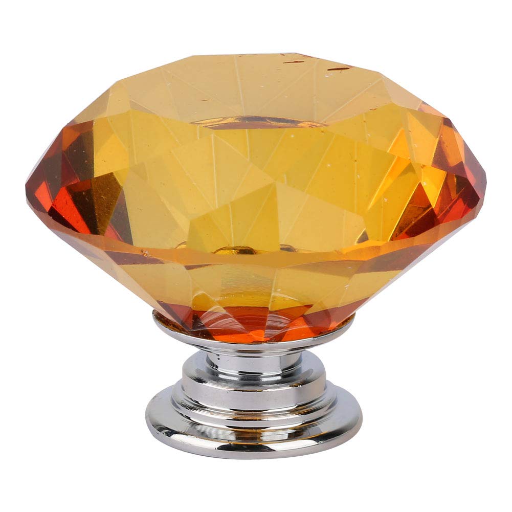 Garosa 40mm Crystal Glass Drawer Knobs - Elegant Yellow Cabinet Pull Handles with Screws for Home Office Furniture (Set of 10) - Perfect for Kitchen Cabinets, Dressers, Nightstands & DIY Furniture Upgrades