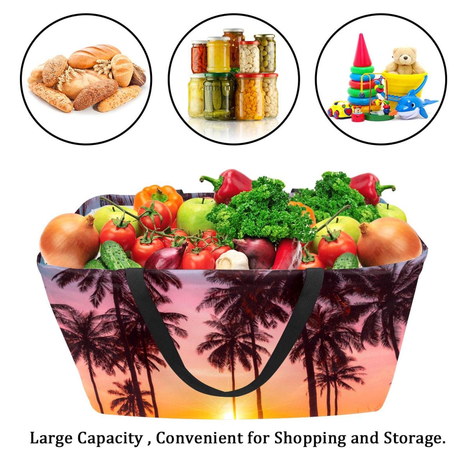 Waterproof Collapsible Grocery Tote Bag - Heavy Duty Reusable Shopping Basket (22x12.6x11.4 Inches) - Perfect for Supermarket, Beach Trips & Farmers Market