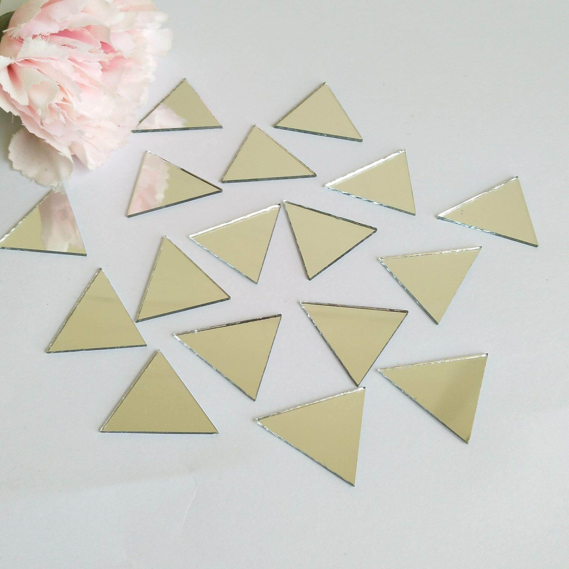 100pcs 1 Inch Silver Triangle Real Glass Mirror Mosaic Tiles for DIY Crafts, Home Decor, Wall Art, and Backsplash Projects - Premium Quality Glass Mirror Pieces for Creative Designs