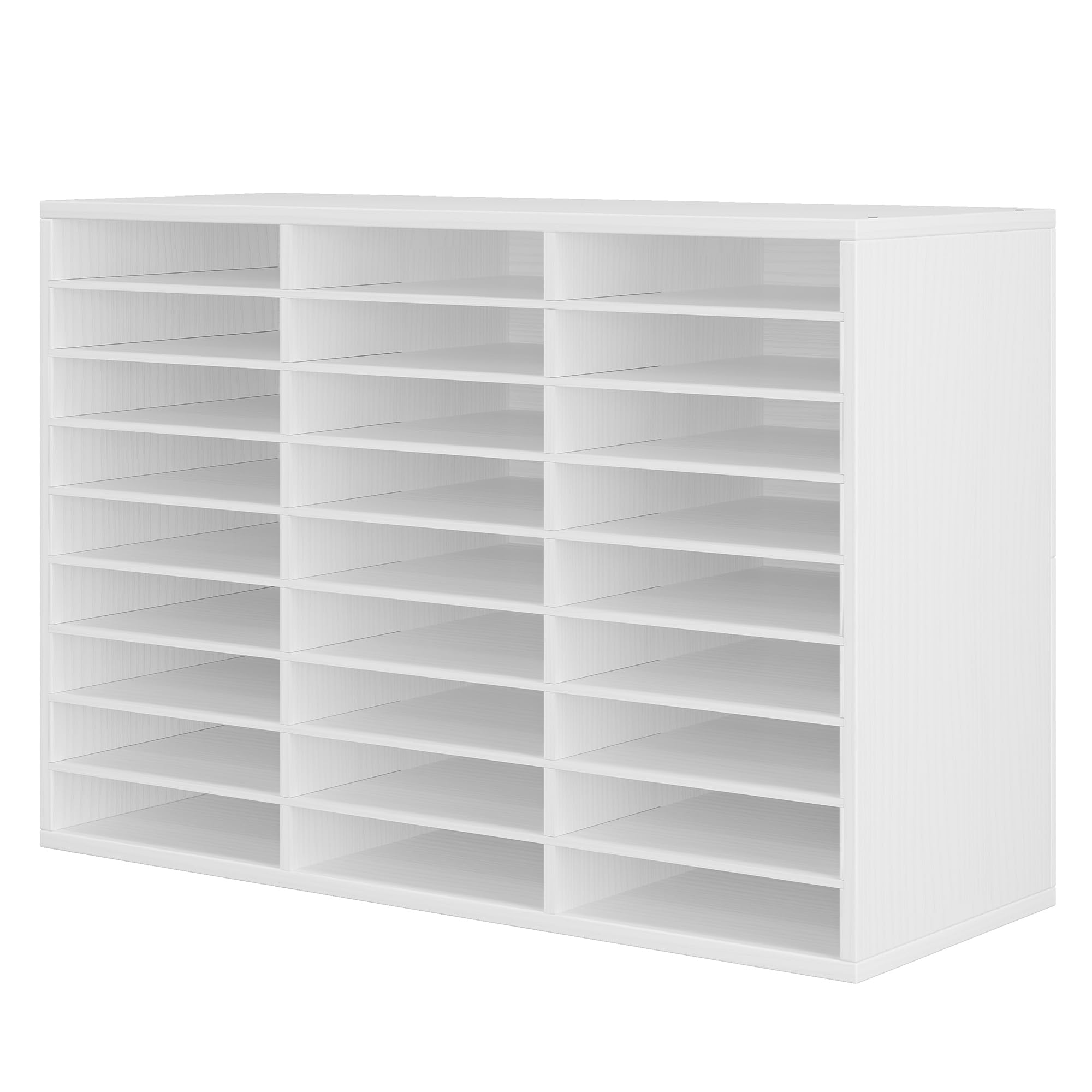 27-Slot Wooden Paper File Organizer for Desk - Large Mail Sorter & Office Supplies Organizer - Perfect for Classroom, Home & Office Workspace (White)