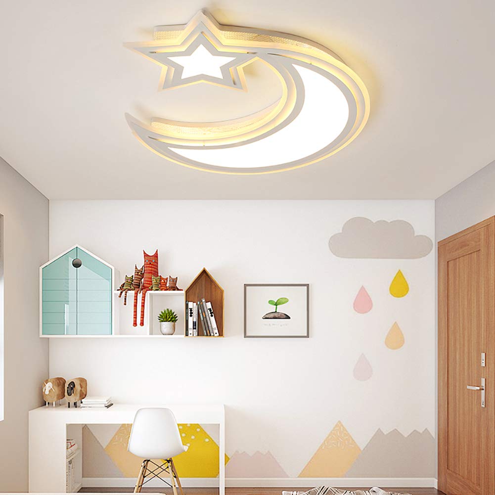 LED Kids Room Ceiling Light - Star & Moon Cartoon Night Light for Boys & Girls Bedroom - Warm White Nursery Lamp for Baby & Children's Room Decor - Perfect for Bedtime Stories & Relaxation