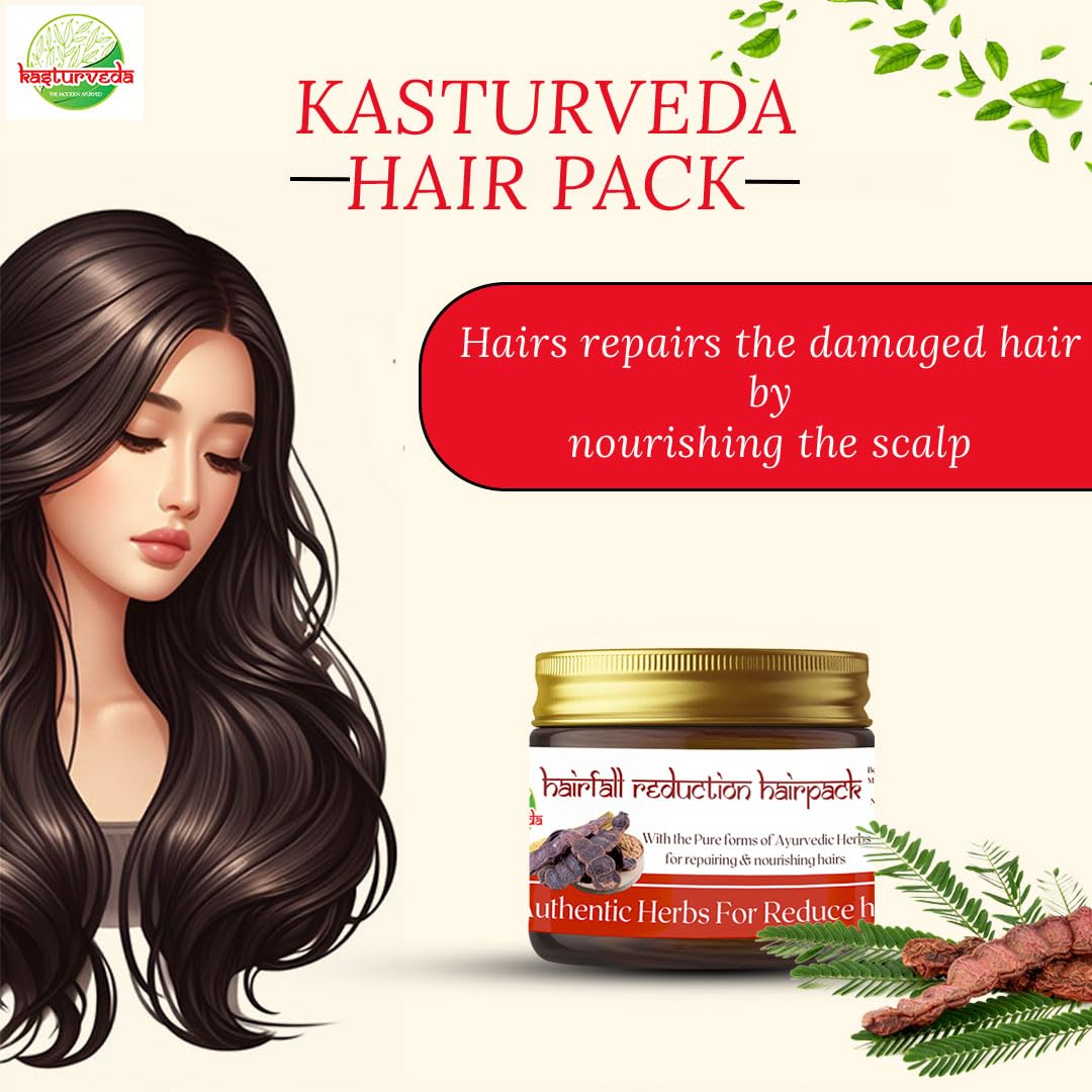 Kasturveda Hair Fall Reduction & Smoothing Hair Mask - 50gm for Dry, Frizzy Hair | Deep Conditioning Treatment for Damaged Hair at Home or Salon Use