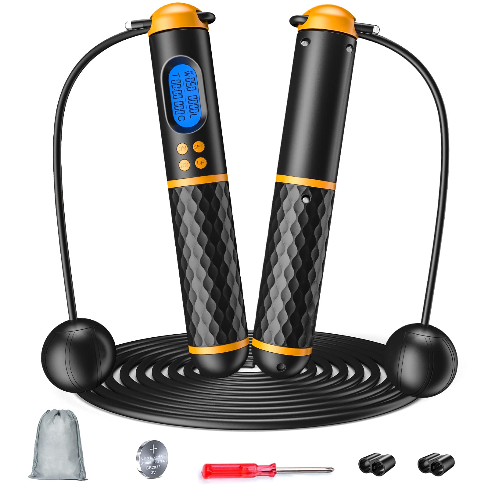 Smart Digital Jump Rope with Calorie Counter - Adjustable Fitness Skipping Rope Tracks Weight, Laps, Time & Calories - Wireless Jump Rope for Home Gym, Men, Women & Kids Workout Training - Perfect for Cardio, Weight Loss & CrossFit Exercises