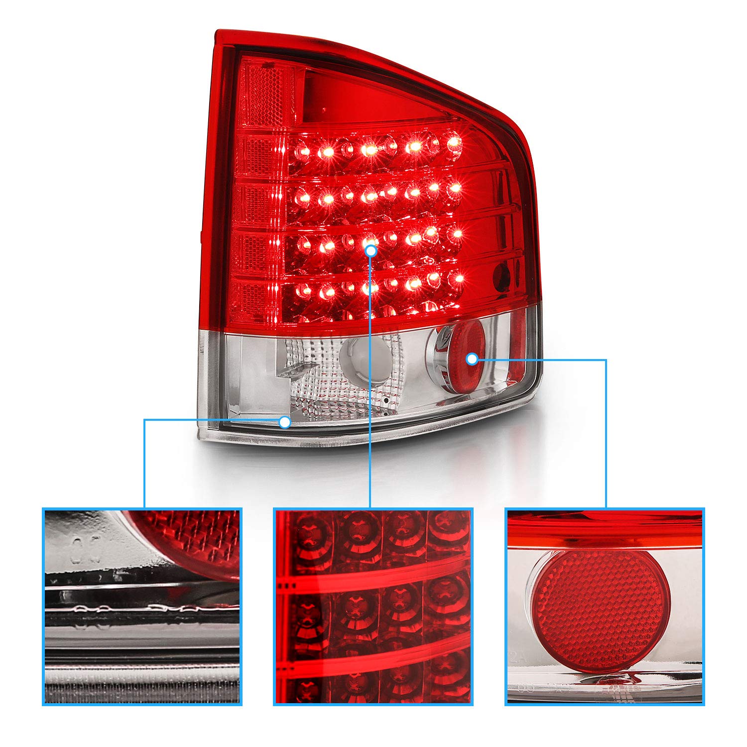 AmeriLite Red/Clear LED Replacement Brake Tail Lights Set for Chevy S-10 & GMC Sonoma - Left & Right Side - Durable & Bright LED Lights for Improved Safety & Night Visibility