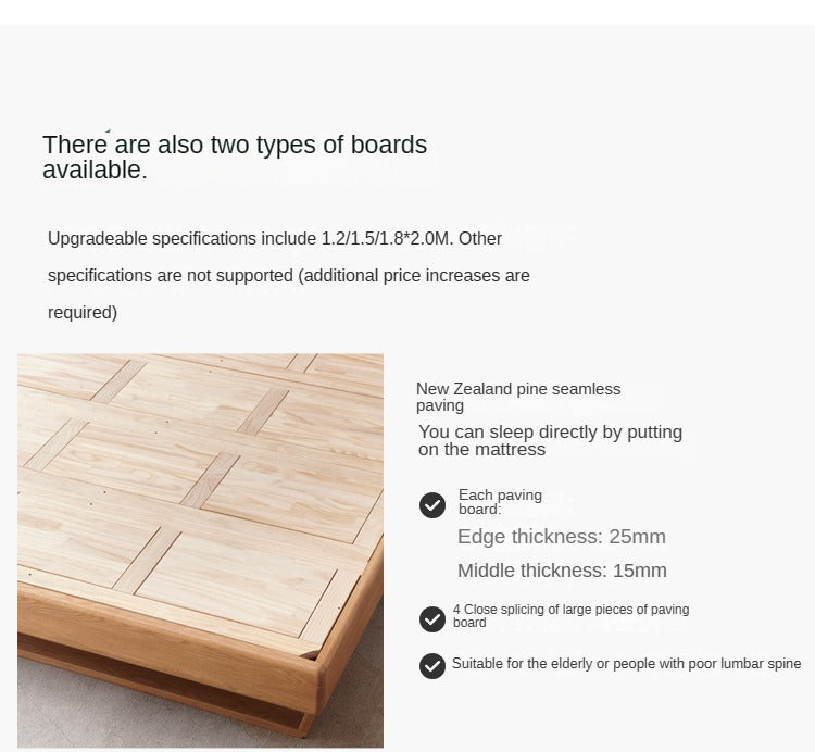 Solid Oak Wood Soft Bed Frame - Queen Size, Sturdy & Comfortable for Master Bedroom or Guest Room