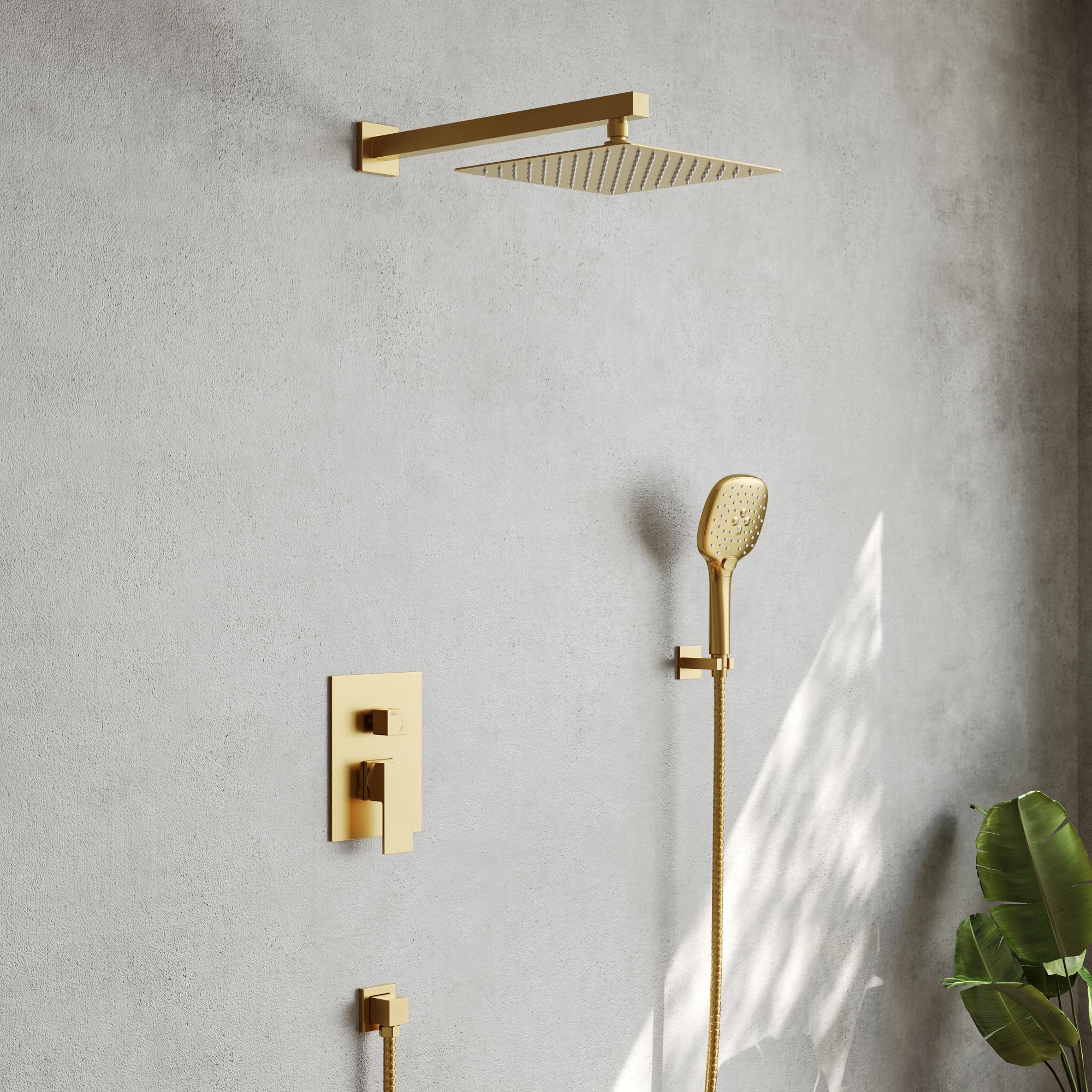 Premium Rainfall Shower System Set - 10 Inch Wall Mount Shower Faucet Kit with Handheld Spray, 2.5GPM Brushed Gold Finish, Includes Valve & Filter Accessories - Perfect for Modern Bathroom Renovation & Spa-Like Shower Experience