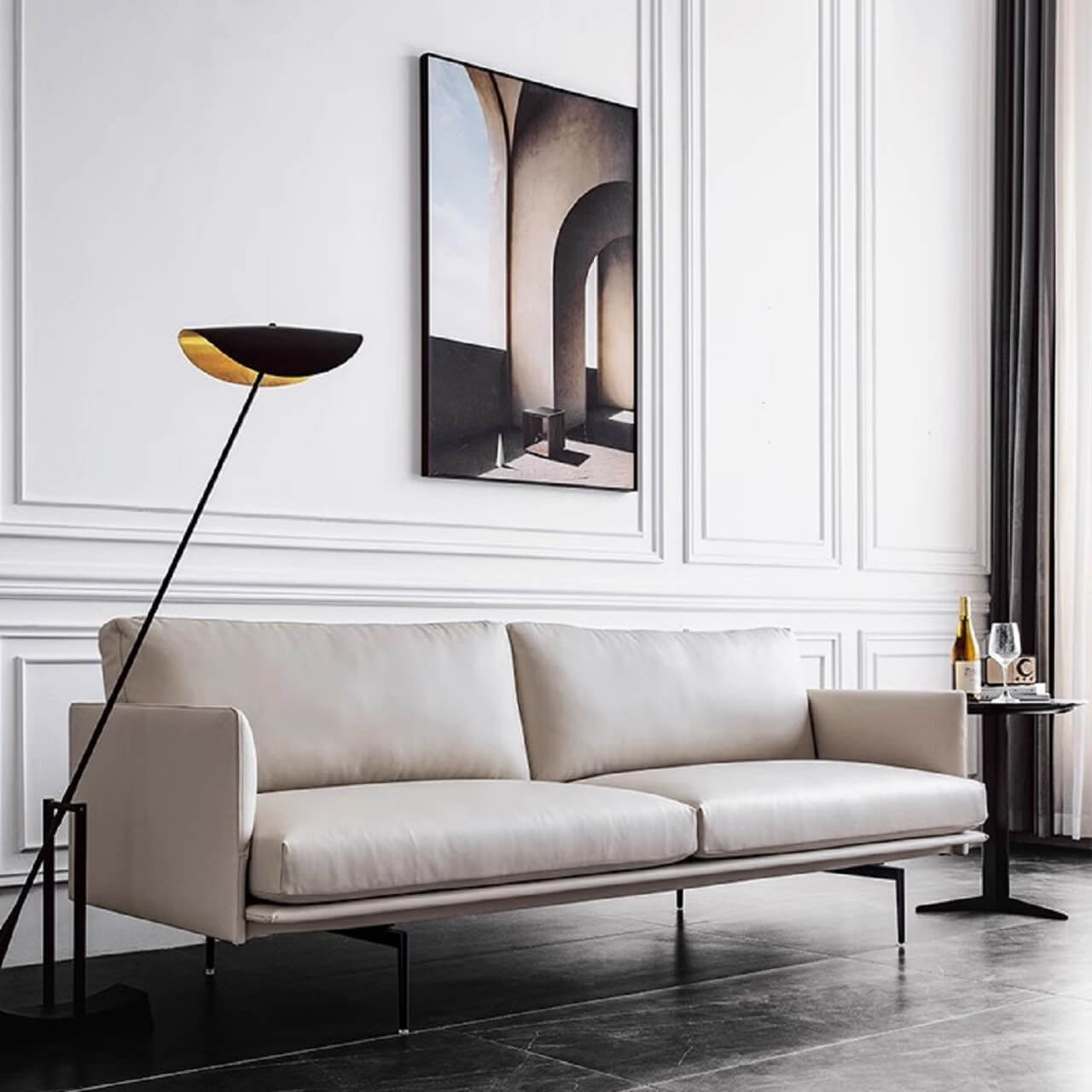 Luxury White Microfiber Leather Sofa - Modern Minimalist Design 87.8