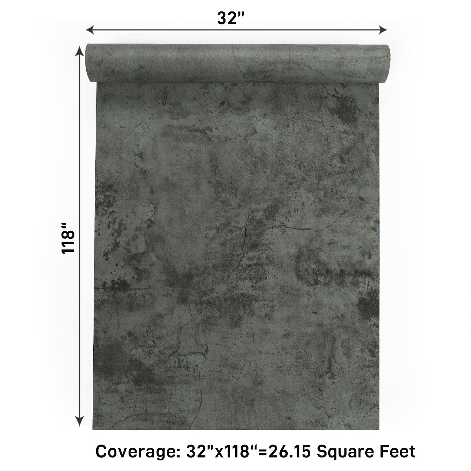 VaryPaper Large Industrial Style Concrete Wallpaper - 32''x118'' Thick Peel and Stick Contact Paper, Waterproof Self-Adhesive Grey Cement Wallpaper Roll for Countertops, Bathroom, Bedroom & Kitchen - Perfect for Modern Home Decor, Office Accent Walls & DIY Furniture Makeovers