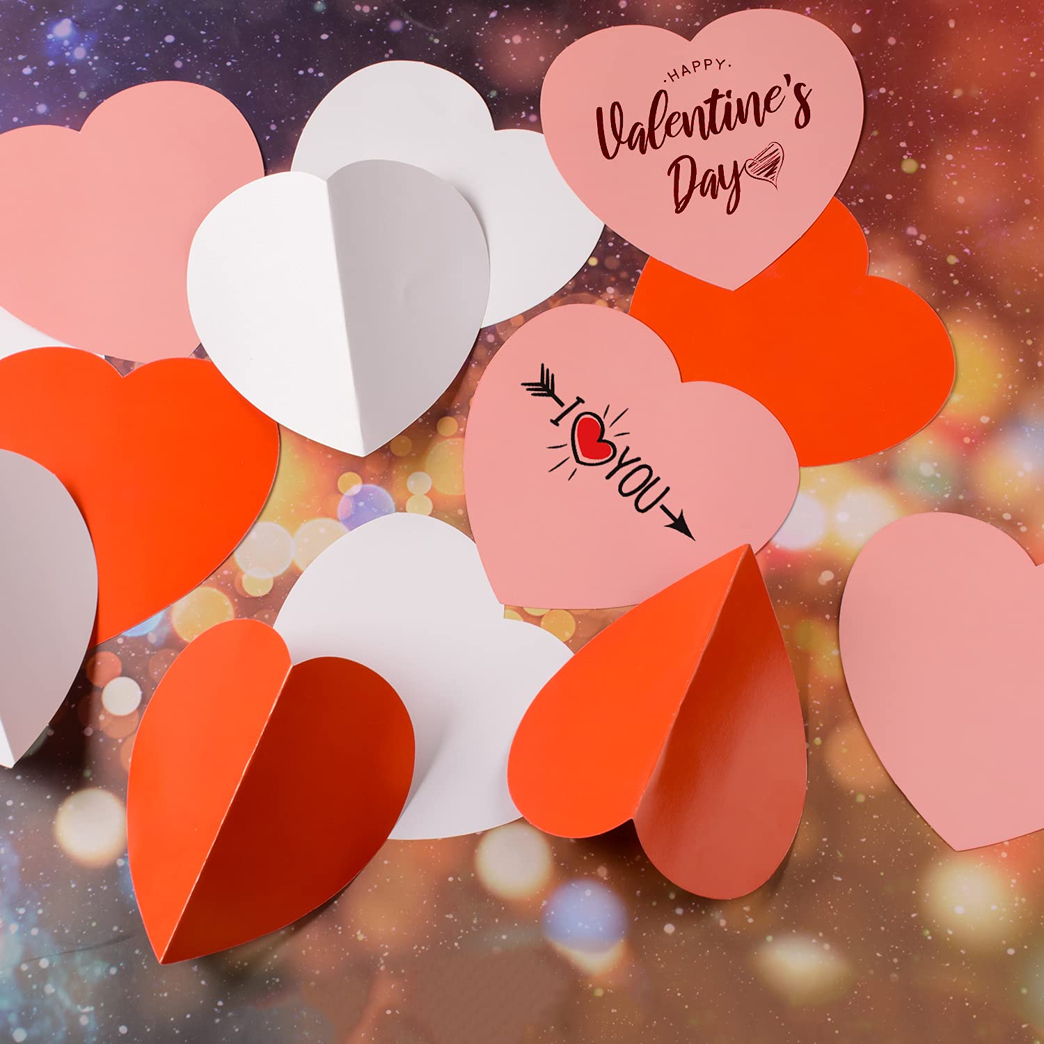 48 Pcs Large Heart Shape Paper Cut-Outs - Double Sided Craft Hearts for Kids’ Love & Peace Projects, Valentine’s Day Decorations, Classroom Activities, Party Supplies (Red, Pink, White)