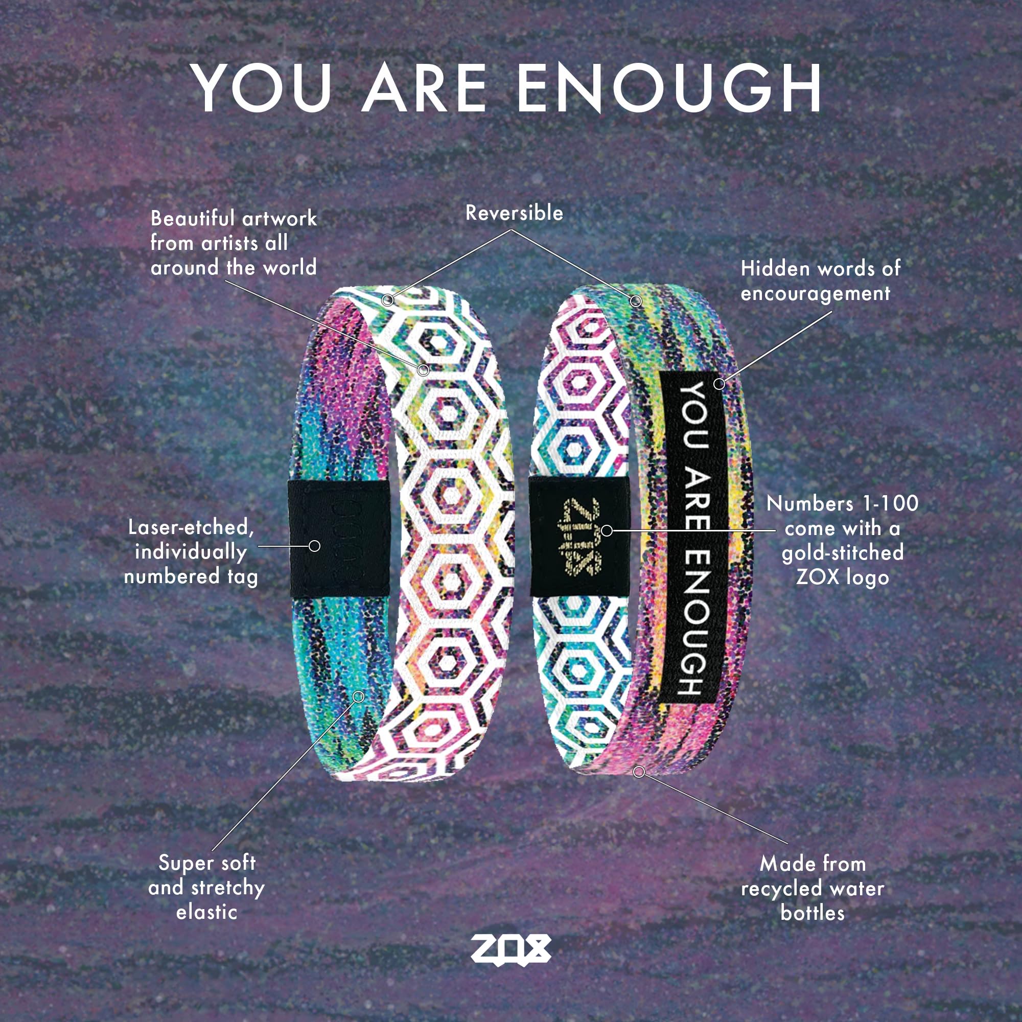 ZOX Stretchy Elastic Bracelets with Motivational Affirmations & Artistic Designs - Inspirational Wristbands Gift for Men, Women & All Ages | Perfect for Daily Wear, Yoga, Meditation & Self-Expression