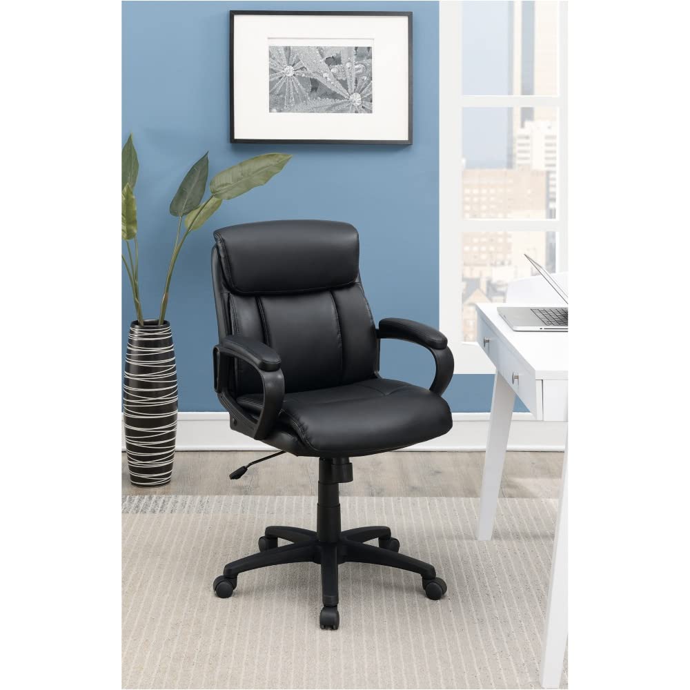 LYBJ Ergonomic Home Office Chair - Adjustable Swivel Desk Chair with Wheels & Lumbar Support - Padded Upholstered Computer Chair with Arms (Black) - Perfect for Remote Work & Gaming Setup