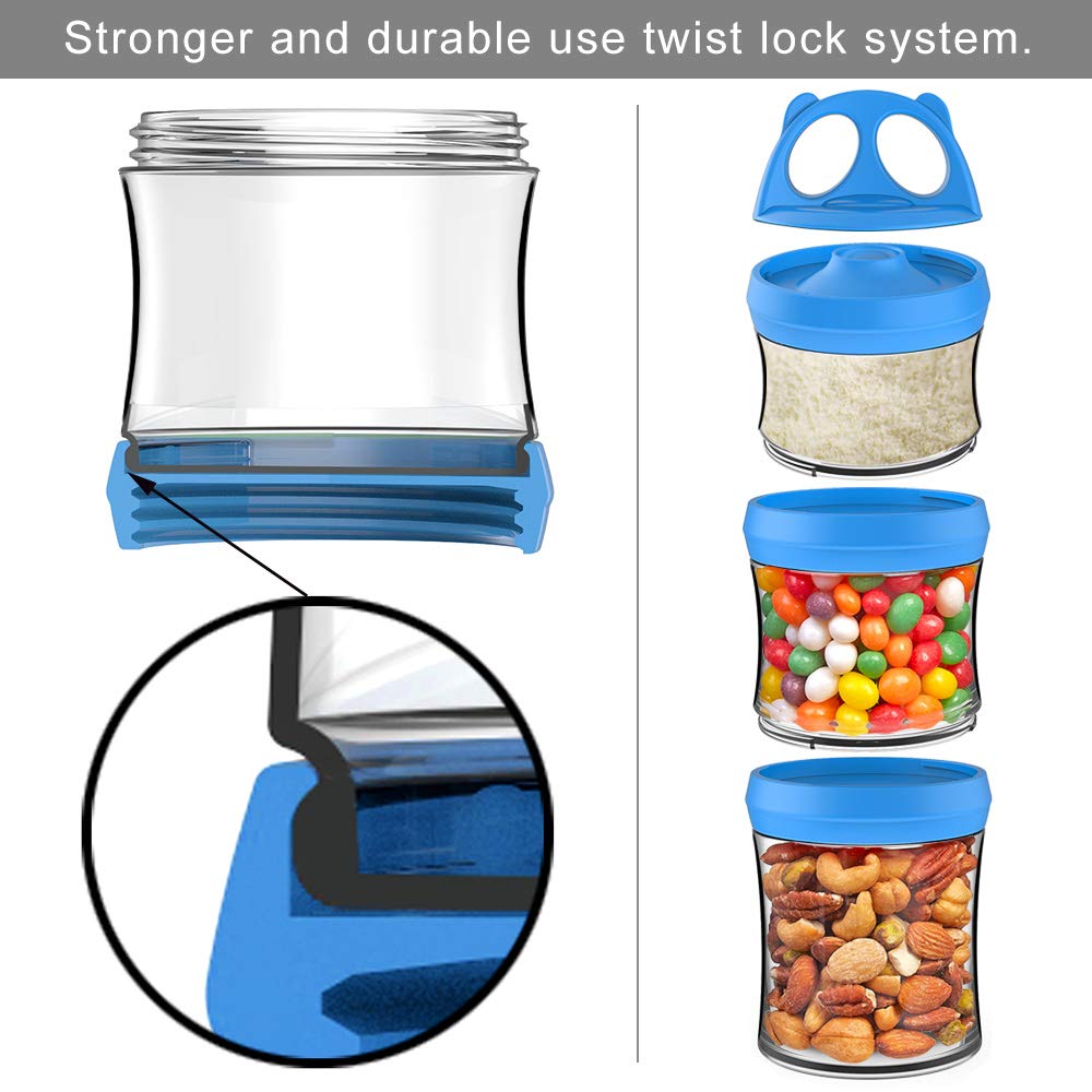 Besthouse 3-Piece Twist Lock Stackable Food Storage Containers - 28oz BPA-Free Snack Jars for Milk Powder, Protein Powder, Nuts & Travel Essentials (Blue) - Perfect for Kitchen Pantry, Camping & On-the-Go Snacking