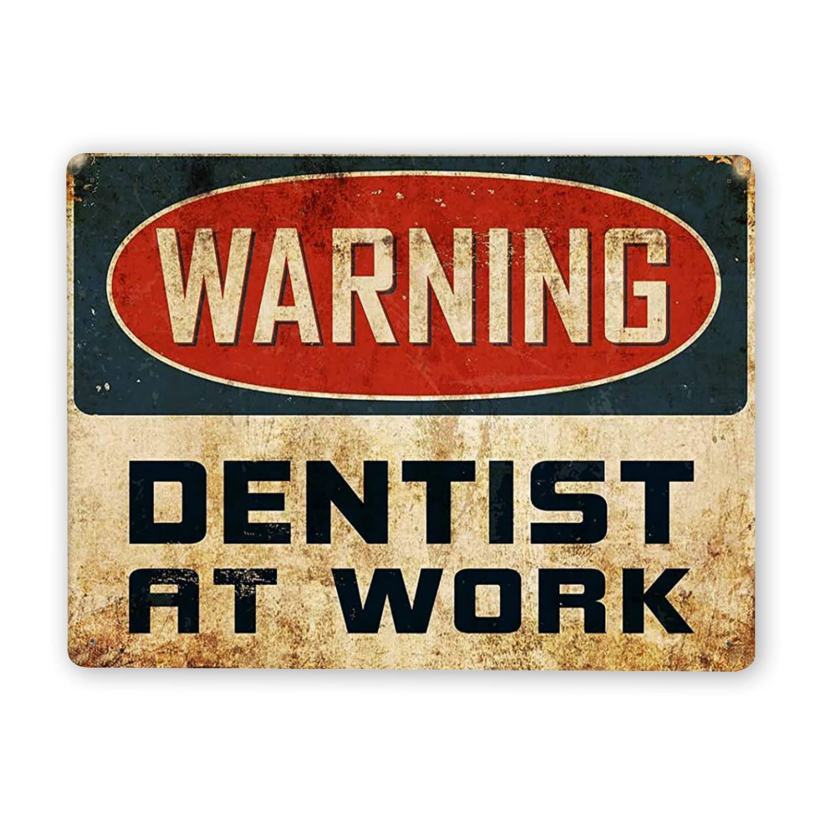 Vintage Warning Dentist at Work Sign - 12x16 Inch Aluminum Metal Tin Sign for Dental Office, Road Traffic & Business Decor - Perfect for Wall Art, Man Cave, Garage, and Office Decoration
