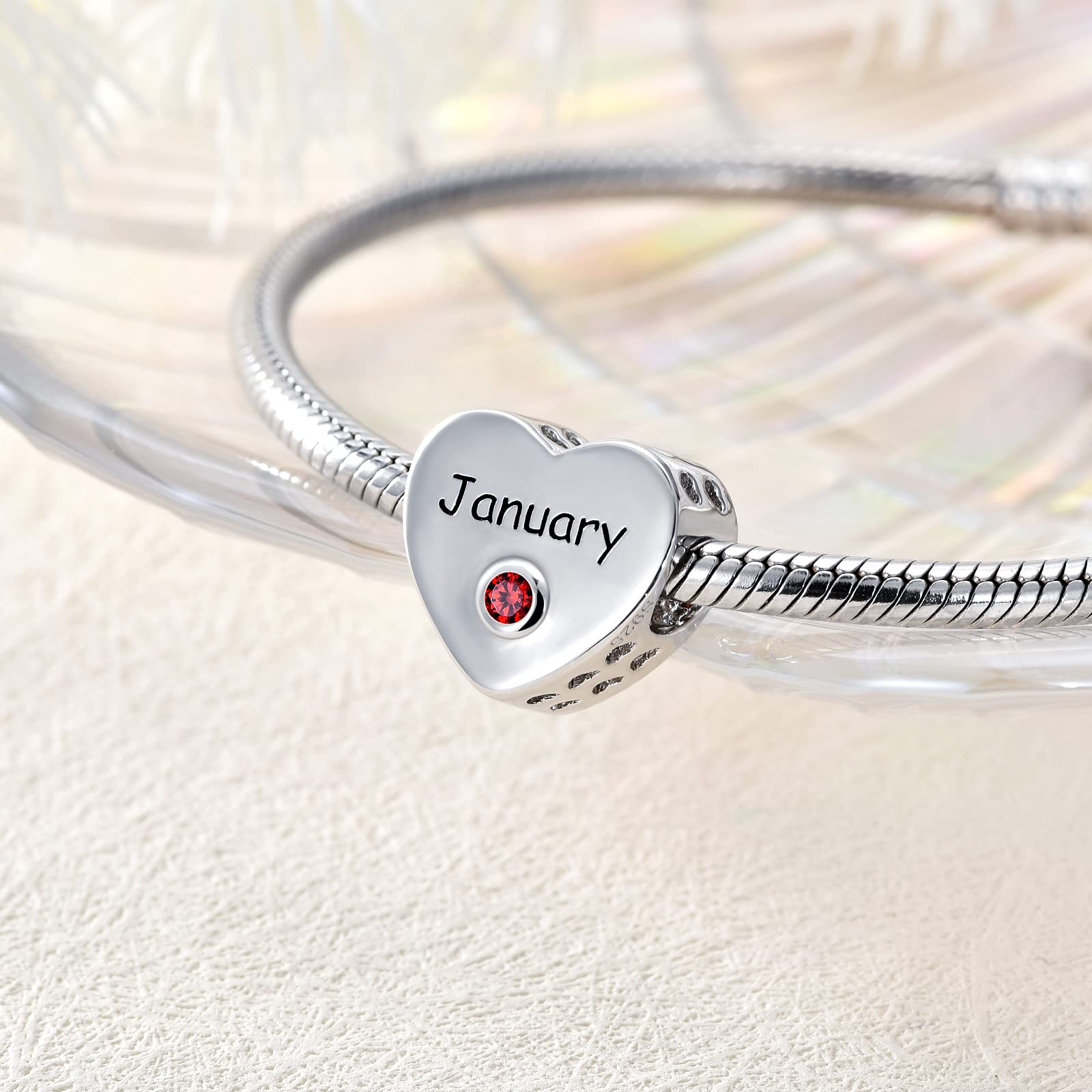 925 Sterling Silver Birthstone Heart Charms for Bracelets - Personalized Birth Flower Jewelry for Women, Mother & Wife | Perfect Birthday Gift, Anniversary Present & Everyday Wear