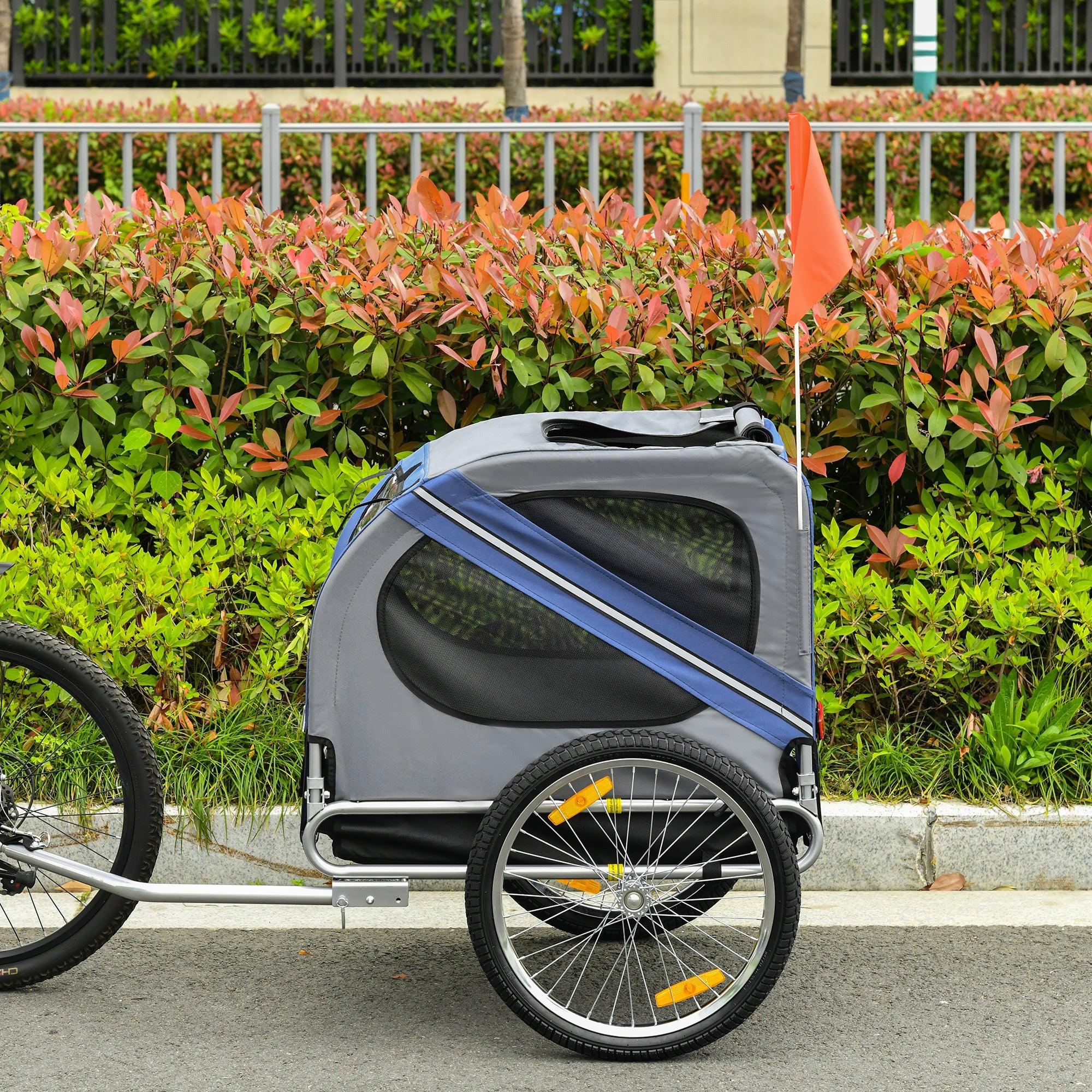 Premium Dog Bike Trailer - Heavy Duty Pet Bicycle Wagon with 3 Entry Points, Large Off-Road Wheels & Mesh Screen - Blue/Grey - Perfect for Outdoor Adventures, Camping & Beach Trips