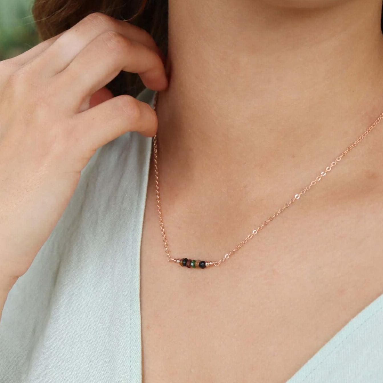 Sparkling Rainbow Tourmaline Faceted Bead Bar Necklace - Handmade Gemstone Jewelry for Women - Perfect for Weddings, Parties & Special Occasions