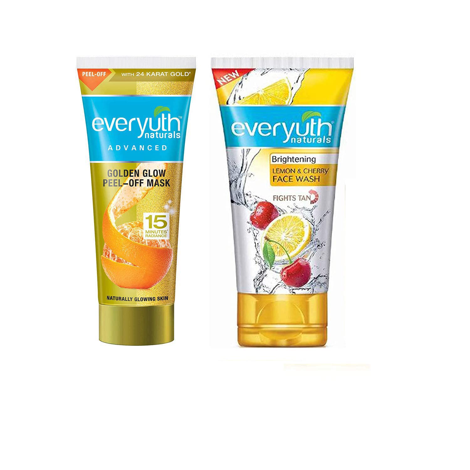 Everyuth Advanced Golden Glow Peel-off Mask & Lemon Cherry Oil Clear Face Wash Combo Pack - 50gm Each | Deep Cleansing & Brightening Skincare Set for Glowing Skin | Perfect for Daily Face Care & Acne Treatment