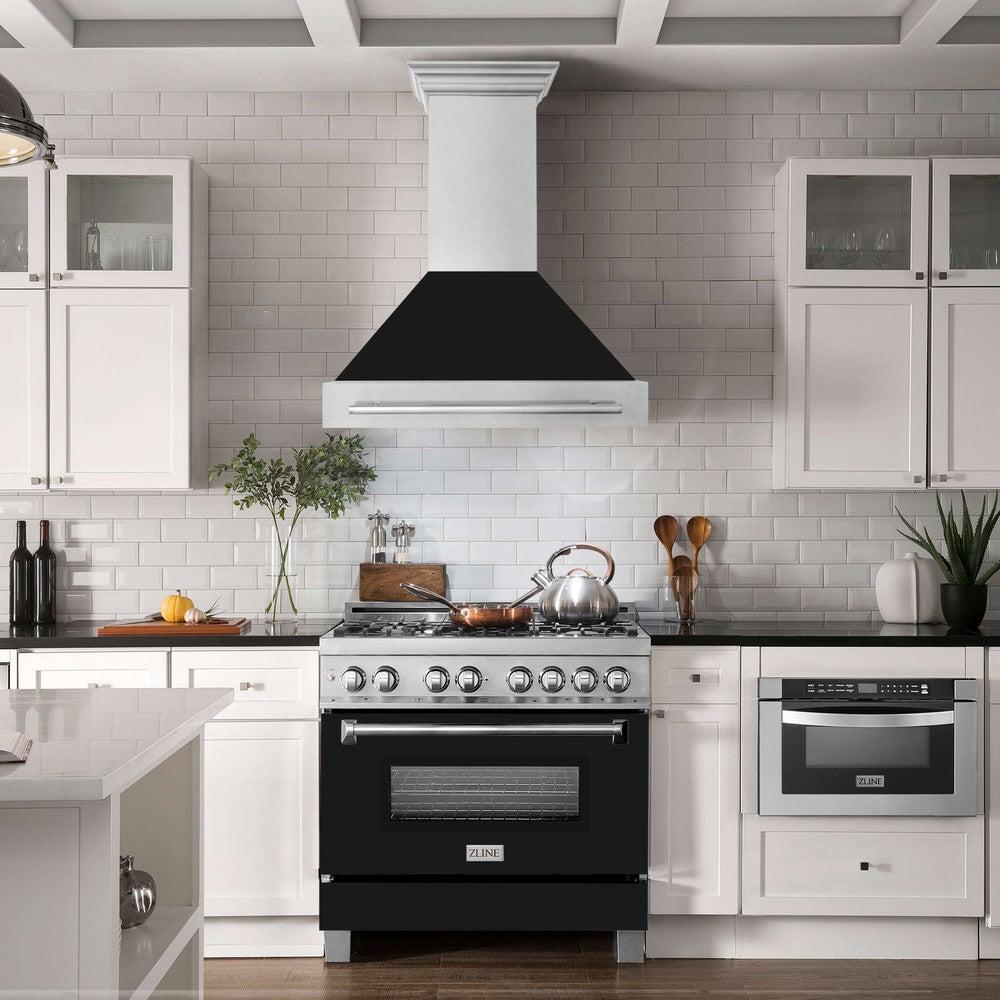 ZLINE 36 Inch Stainless Steel Wall Mount Range Hood with Satin Finish & Stainless Steel Handle (8654SNX 36) - Powerful Kitchen Ventilation for Gas Stoves & Cooking Areas
