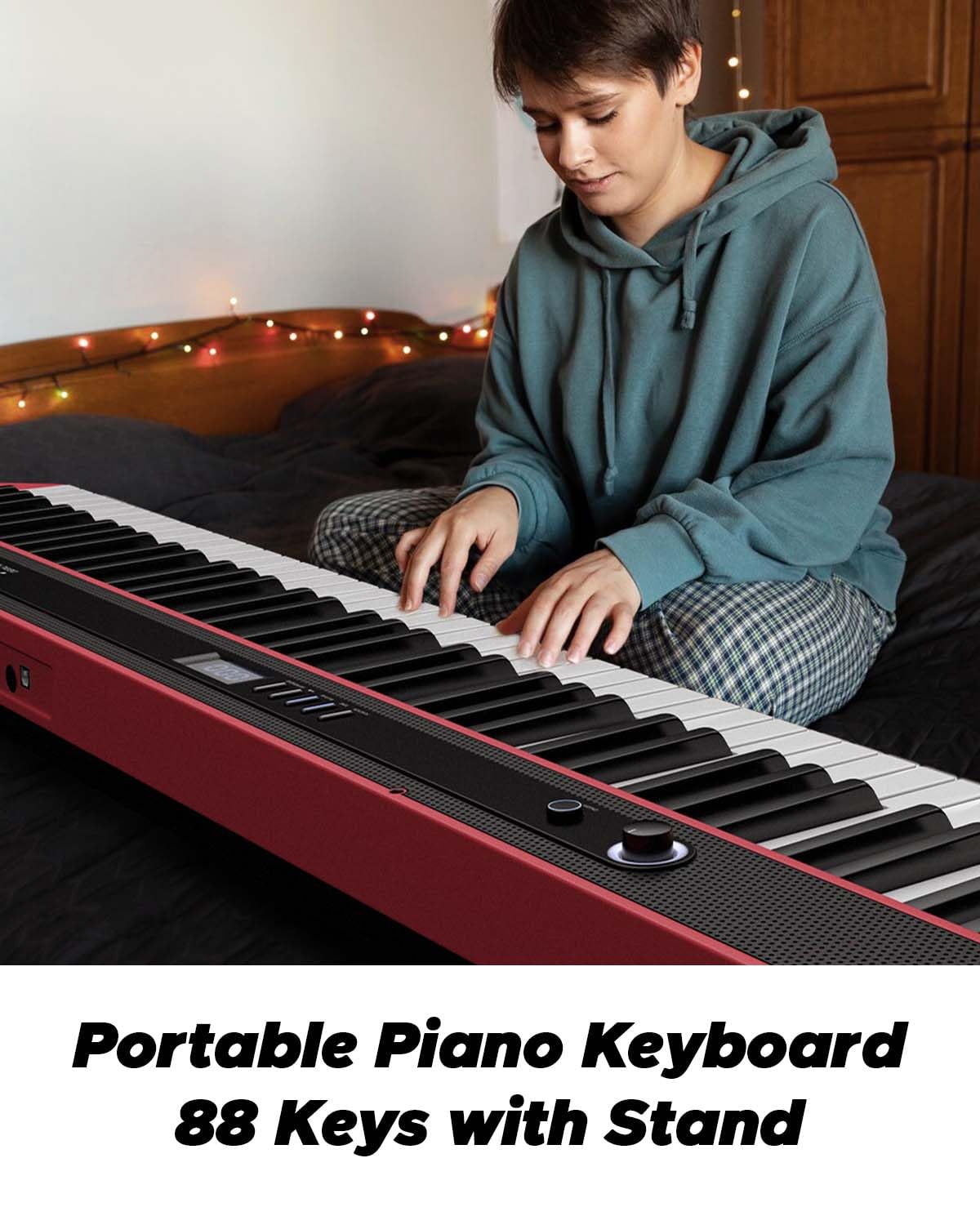 Starfavor 88 Key Digital Piano - Semi-Weighted Keyboard with Bluetooth, Stand, Pedal & Carrying Bag - Perfect for Beginners, Home Practice & Live Performances (Red)