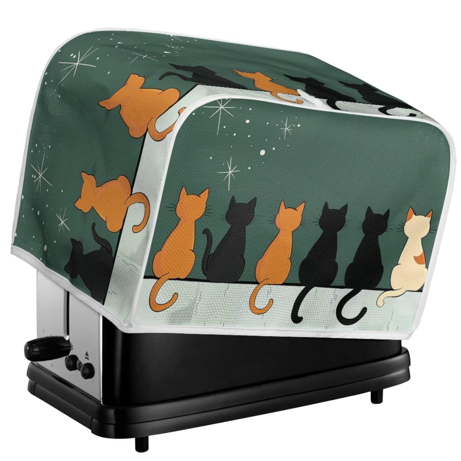 2 Slice Cat Print Toaster Cover - Dust Protection Washable Toaster Oven Cloth Cover for Bread Maker - Green Kitchen Appliance Accessory | Perfect for Kitchen Decor & Small Appliance Protection