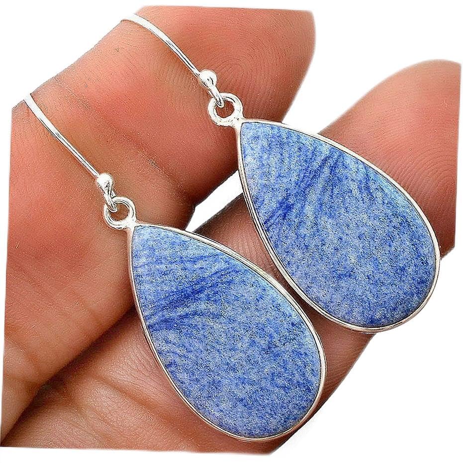 Handmade Dumortierite Quartz 925 Sterling Silver Dangle Earrings for Women - Natural Stone Jewelry with French Hook - Elegant Gift for Birthday, Anniversary & Special Occasions