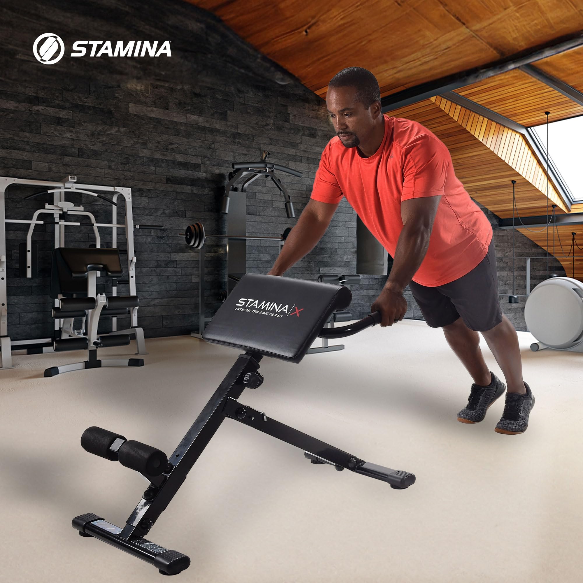 Stamina X Adjustable Ab, Back & Core Strength Training Bench - Hyperextension & Sit-Up Workout Equipment for Home Gym Fitness - Perfect for Full-Body Toning & Strength Building