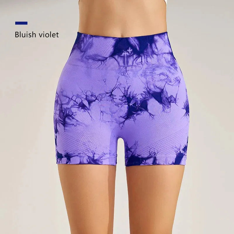 Tie Dye Seamless Yoga Shorts for Women - High Waisted Skinny Workout Shorts, Summer Athletic Shorts, Breathable Fitness Clothing & Cycling Pants - Perfect for Yoga, Gym, Running & Outdoor Sports