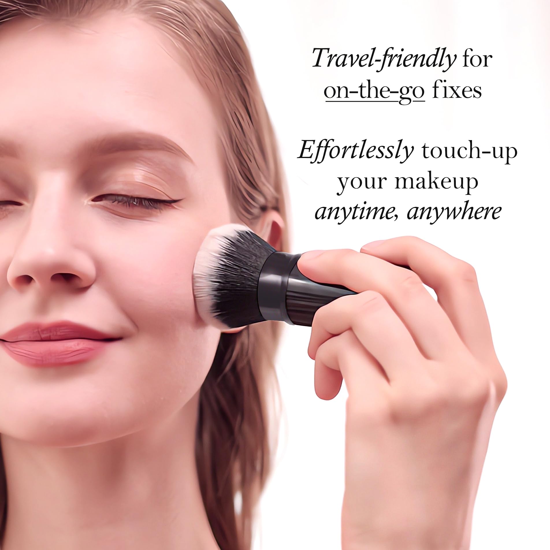 LORYP Retractable Kabuki Makeup Brush Set - 2 Pack Black Foundation Brush for Liquid, Cream & Powder Makeup | Travel-Friendly, Compact & Portable for On-the-Go Touch Ups