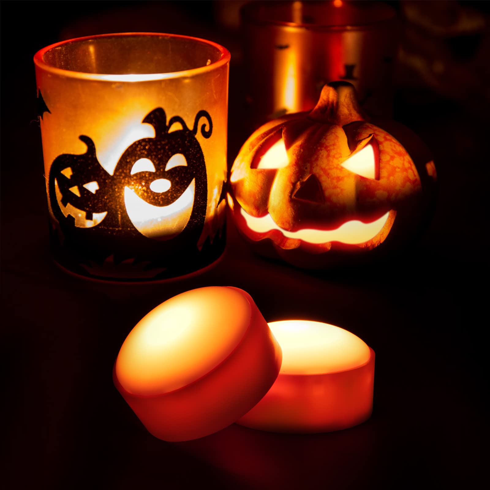 Litake LED Flameless Pumpkin Lights with Remote - 6 Pack Battery Operated Dimmable Halloween Candle Lights with Timer, Flickering Jack-O-Lantern Effect for Indoor/Outdoor Decor | Perfect for Halloween Porch, Yard, Party & Window Displays