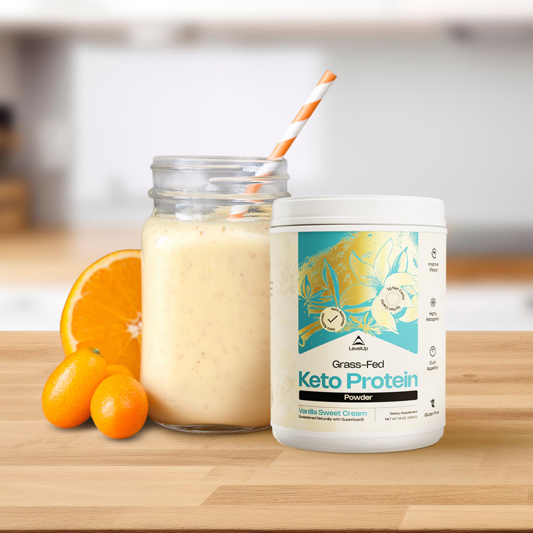 LevelUp Keto Protein Powder with Collagen Peptides & MCT Oil - Whey Protein Isolate Supplement for Ketogenic Diet, Vanilla Sweet Cream Flavor - Perfect for Post-Workout Recovery & Low-Carb Meal Replacement
