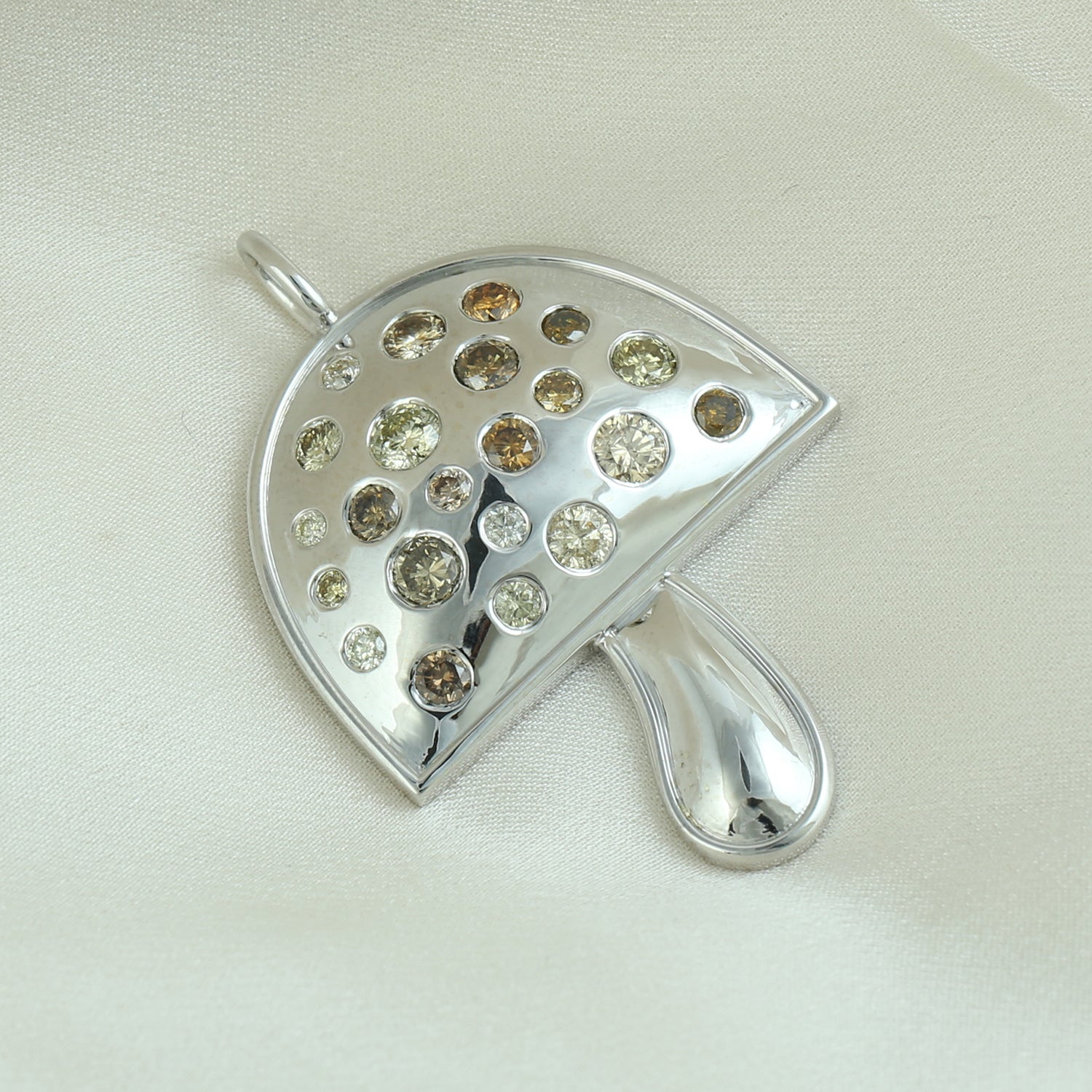 14K White Gold Ice Diamond Bezel Set Mushroom Pendant Necklace - Elegant Jewelry Gift for Women, Birthday, Anniversary & Special Occasions