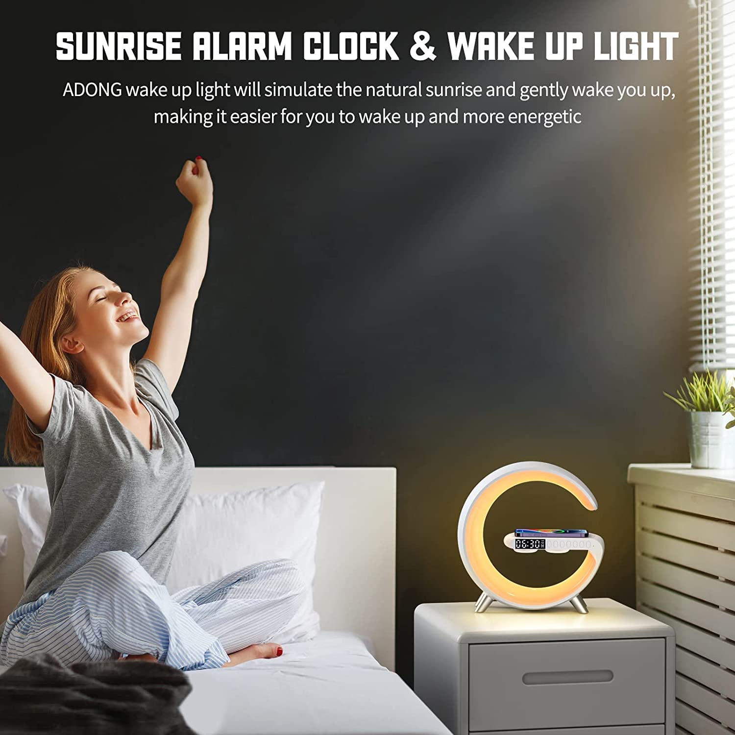 Smart Sunrise Alarm Clock with Sound Machine & Wireless Charger - Dimmable Wake Up Light for Heavy Sleepers, Bedroom, Dorm, Office - White | Perfect for Relaxation, Sleep Aid & Gentle Morning Wake-Ups