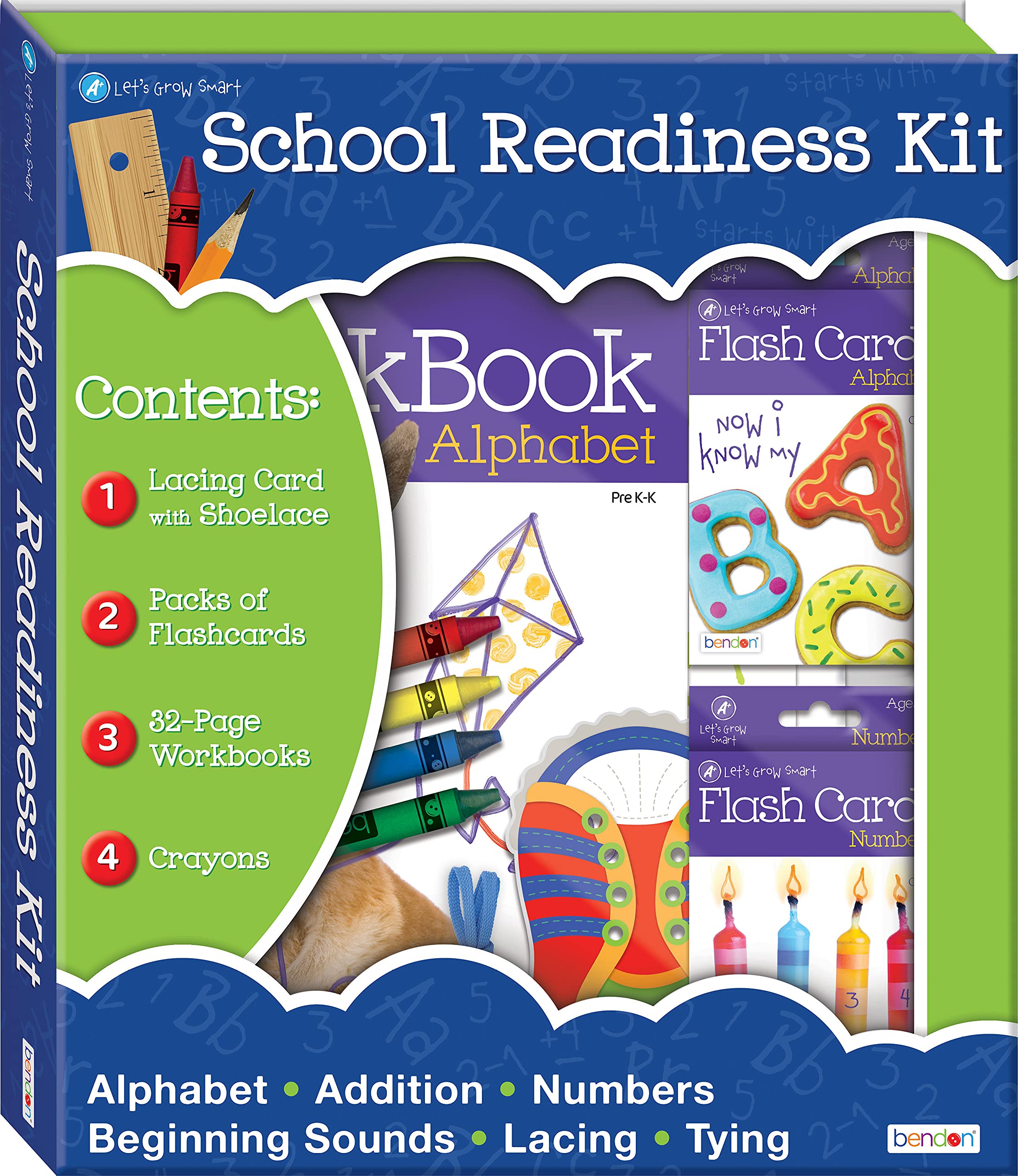 School Readiness Educational Box Set - 3 Early Learning Workbooks, Flash Cards, Crayons & More for Preschool & Kindergarten Prep | Perfect for Homeschooling, Classroom & Back to School Learning
